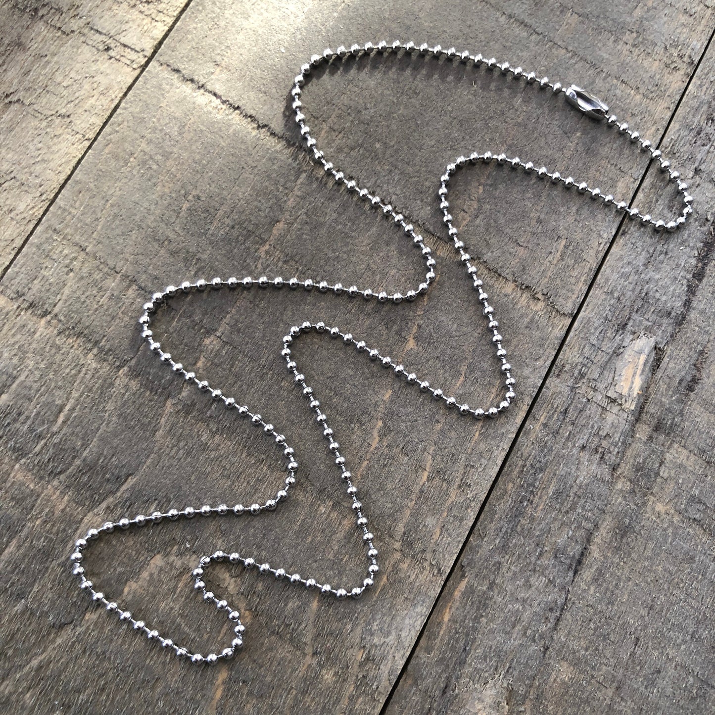 2mm Stainless Steel Ball Chain Necklace – Shiny Silver-Alternative with Connector