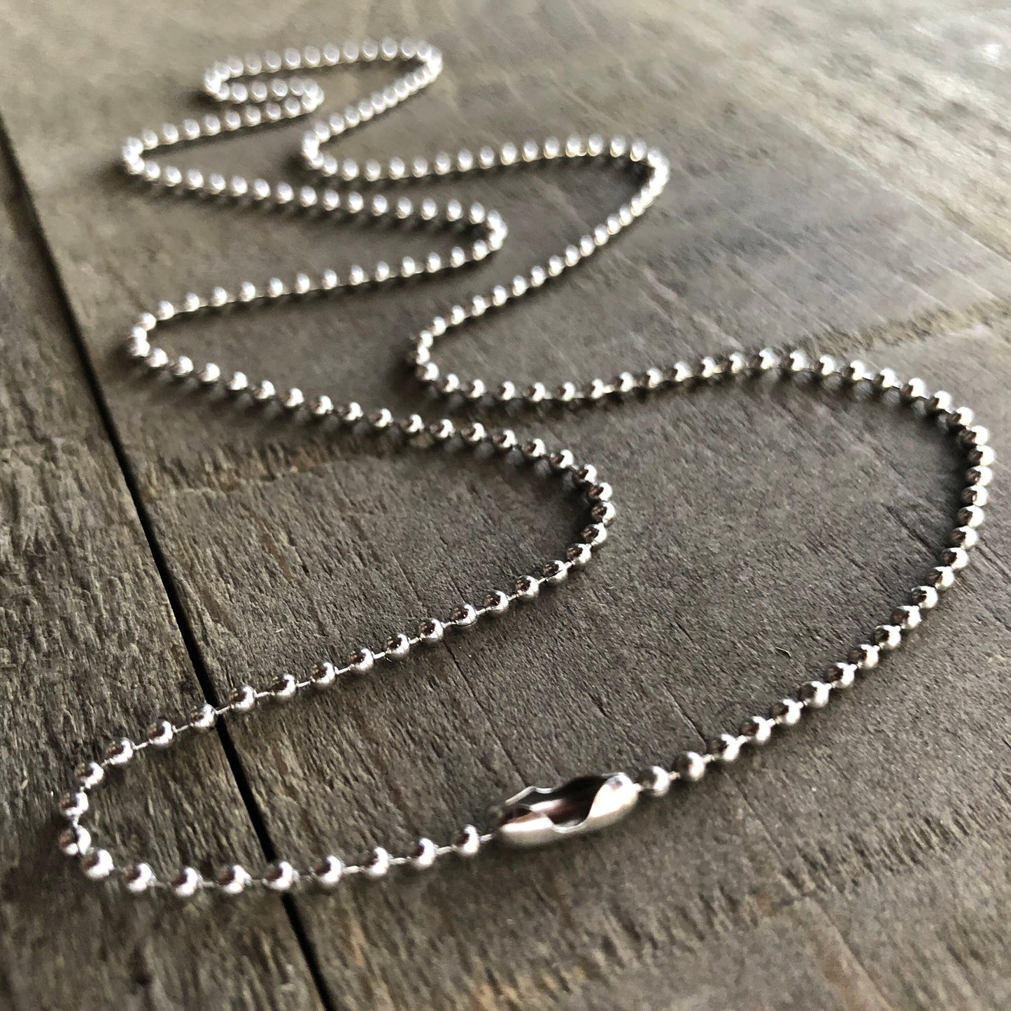 2mm Stainless Steel Ball Chain Necklace – Shiny Silver-Alternative with Connector