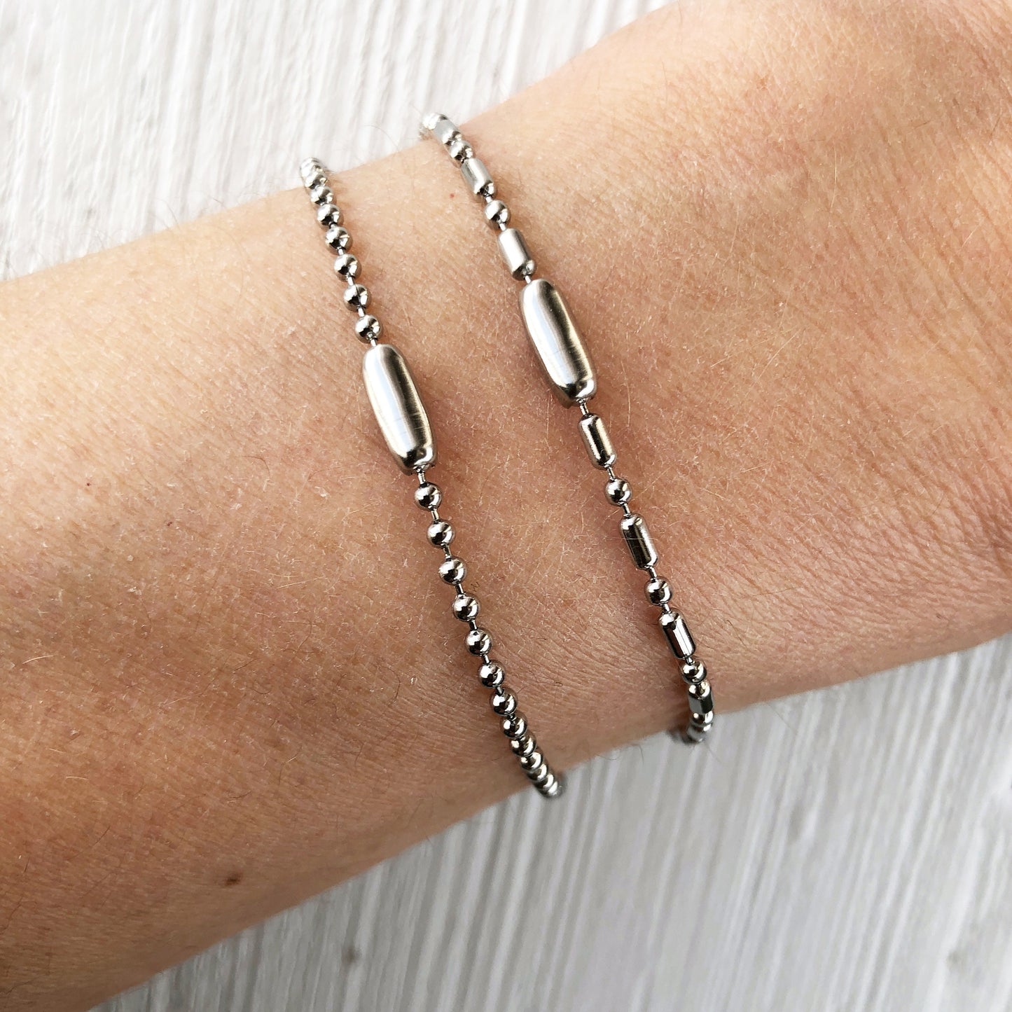 2mm Stainless Steel Ball Chain Bracelet or Anklet – Shiny Silver-Alternative with Connector