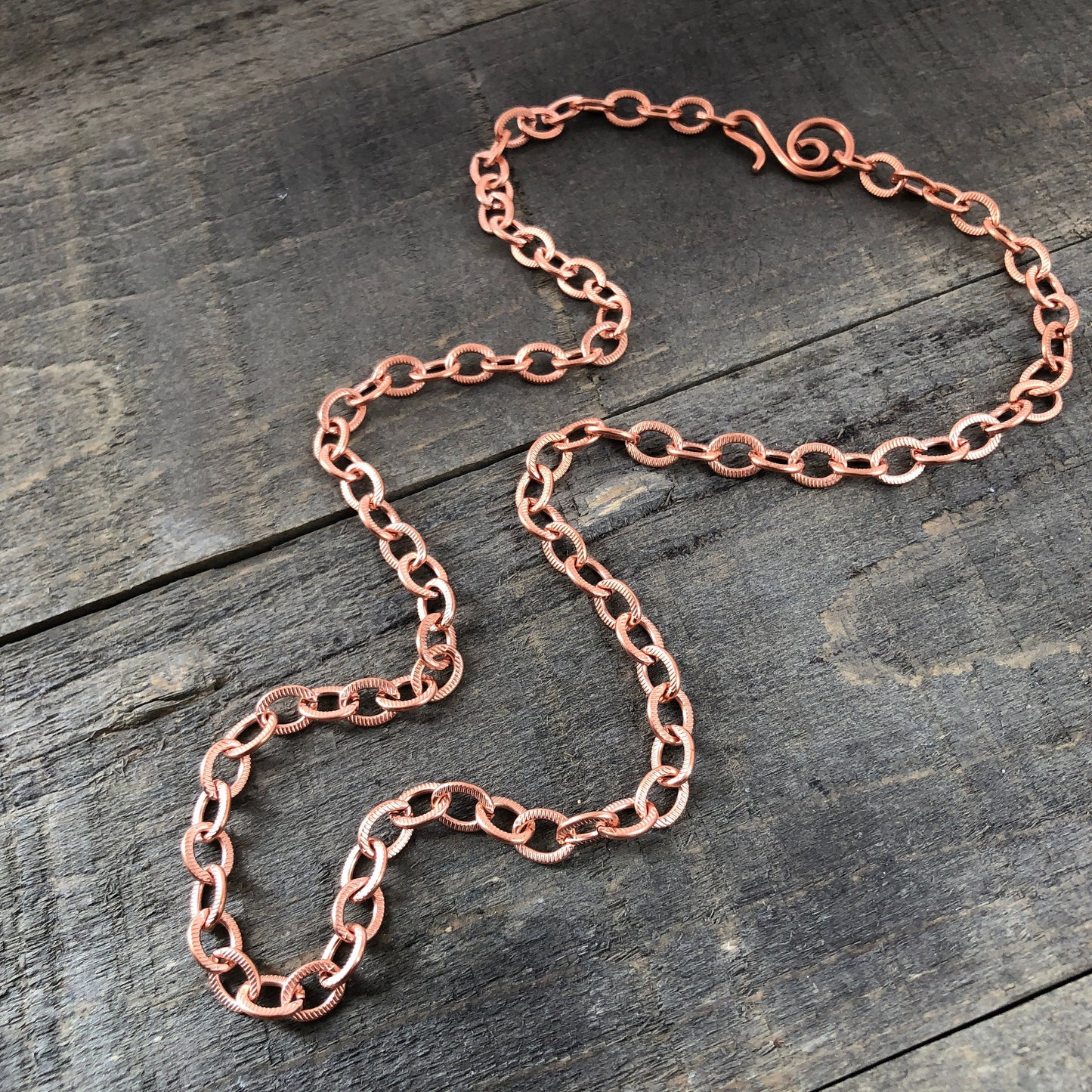 Etched Cable Copper Necklace – Adjustable Custom Length with Handmade Clasp