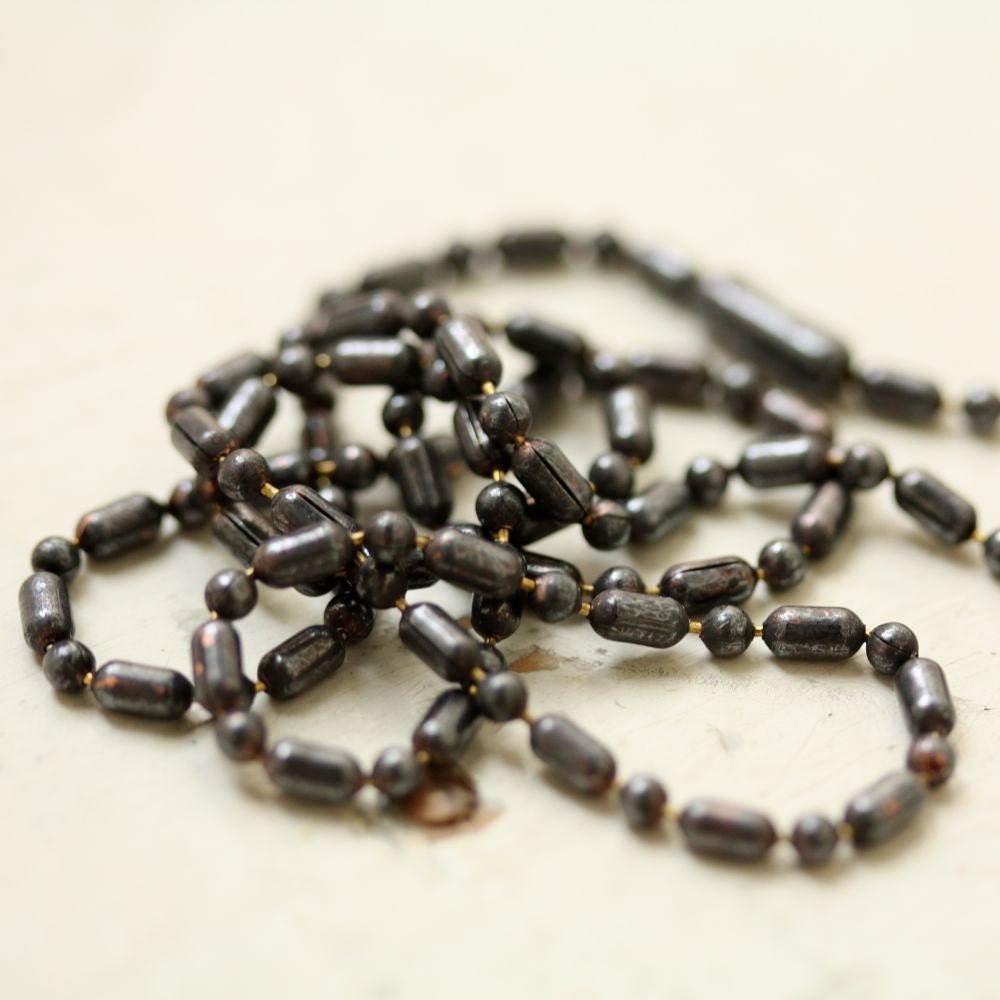 2.4mm Antiqued Solid Copper Necklace Ball-bar, faceted, or ball Chain with End Connector, Oxidized Solid Copper Ball Bar Chain
