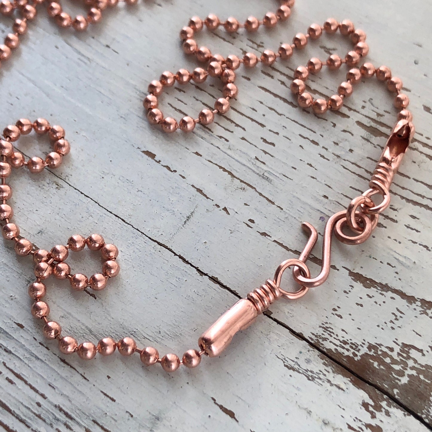 2.4mm Copper Ball Chain Necklace with Artisan Clasp – Slide-On Pendant Ready