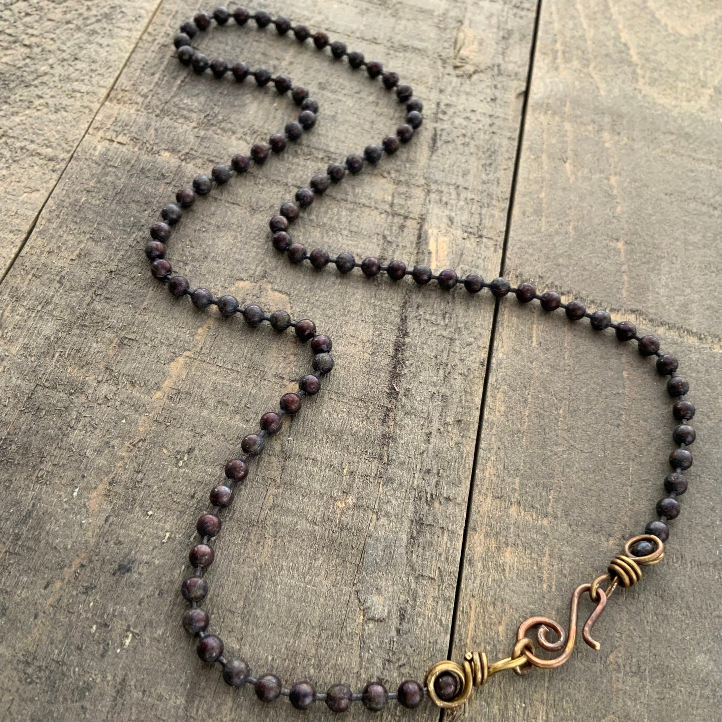 Patina 4mm Brass Ball Chain Necklace – Handmade Artisan Clasp, Custom Length