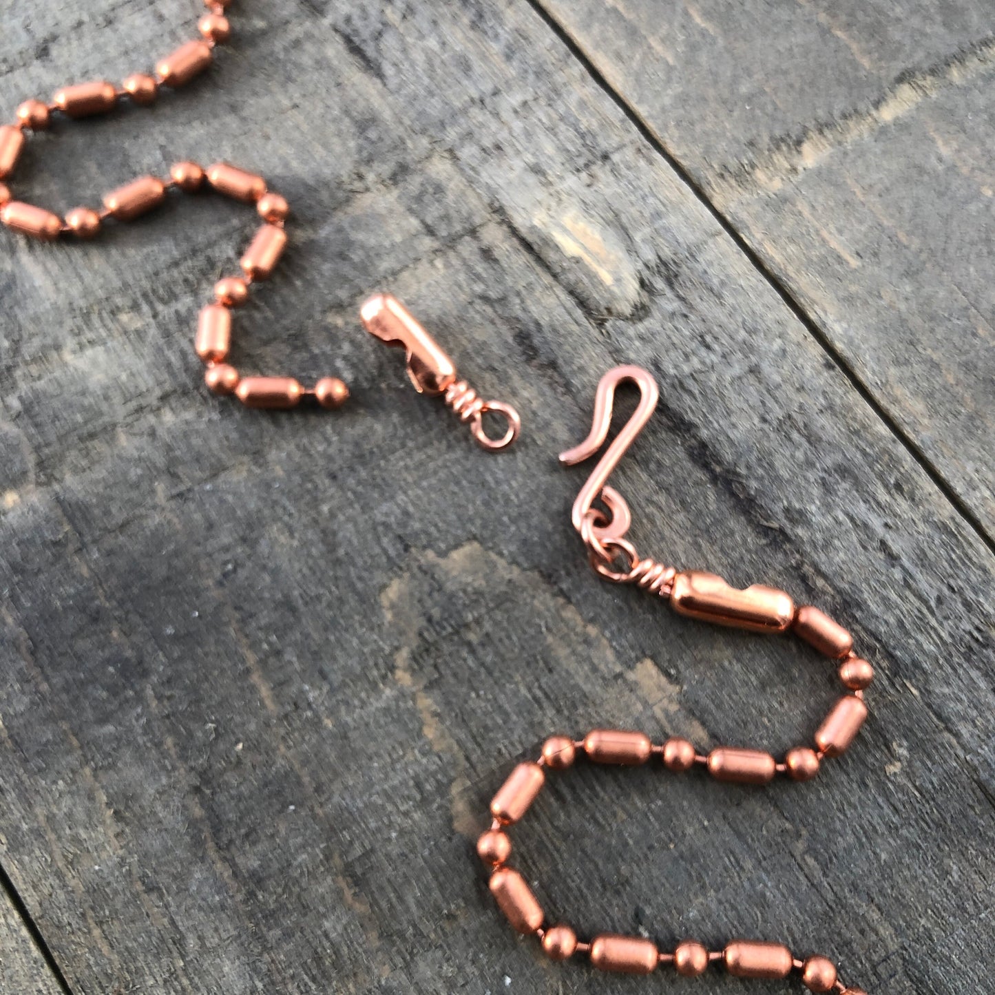 Copper Necklace with Simple Hook Clasp – 3.2mm Ball Chain, Slide-On Pendant, Artisan Custom Length