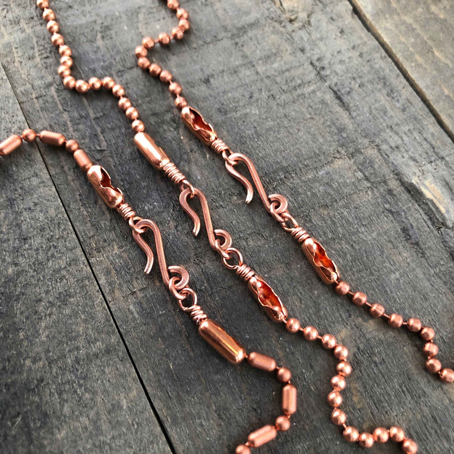 Copper Necklace with Simple Hook Clasp – 3.2mm Ball Chain, Slide-On Pendant, Artisan Custom Length