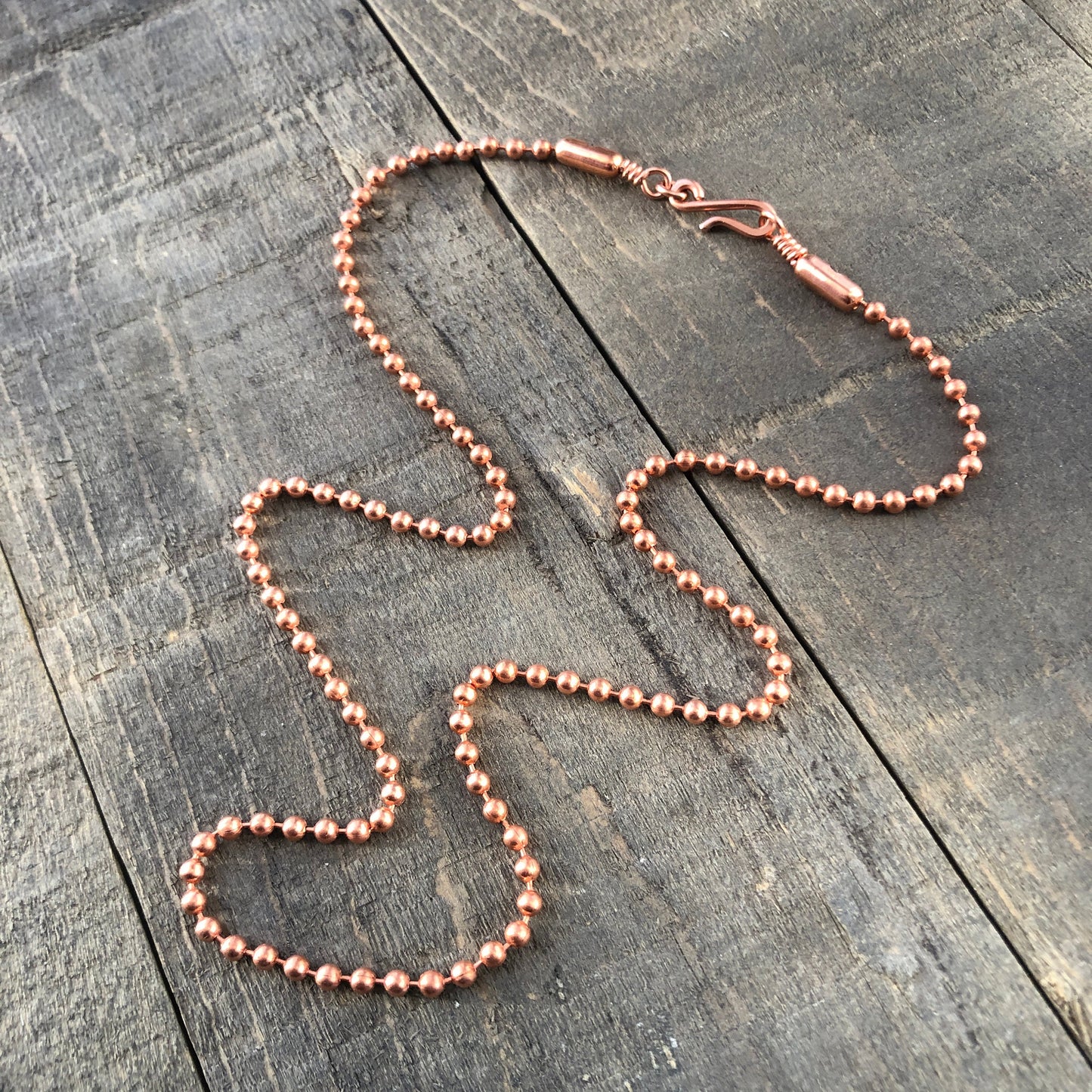 Copper Necklace with Simple Hook Clasp – 3.2mm Ball Chain, Slide-On Pendant, Artisan Custom Length