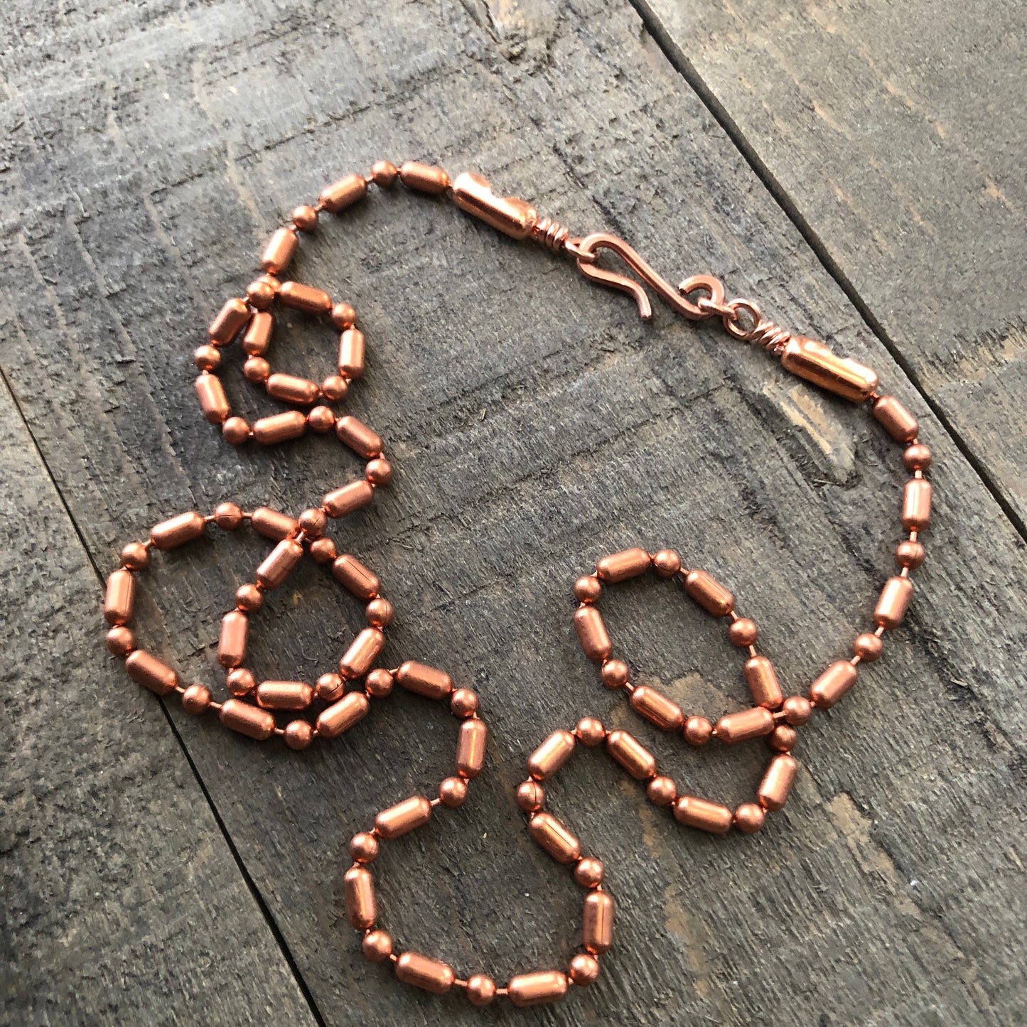 Copper Necklace with Simple Hook Clasp – 3.2mm Ball Chain, Slide-On Pendant, Artisan Custom Length