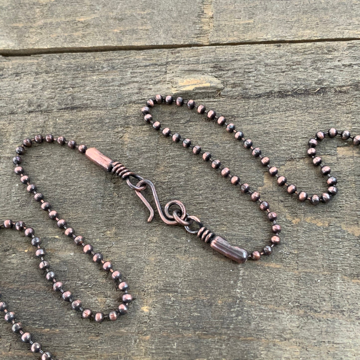 Oxidized 2.4mm Copper Ball Chain Necklace with Artisan Clasp – Slide-On Pendant Ready