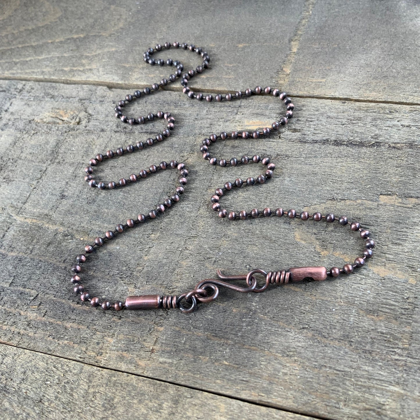 Oxidized 2.4mm Copper Ball Chain Necklace with Artisan Clasp – Slide-On Pendant Ready