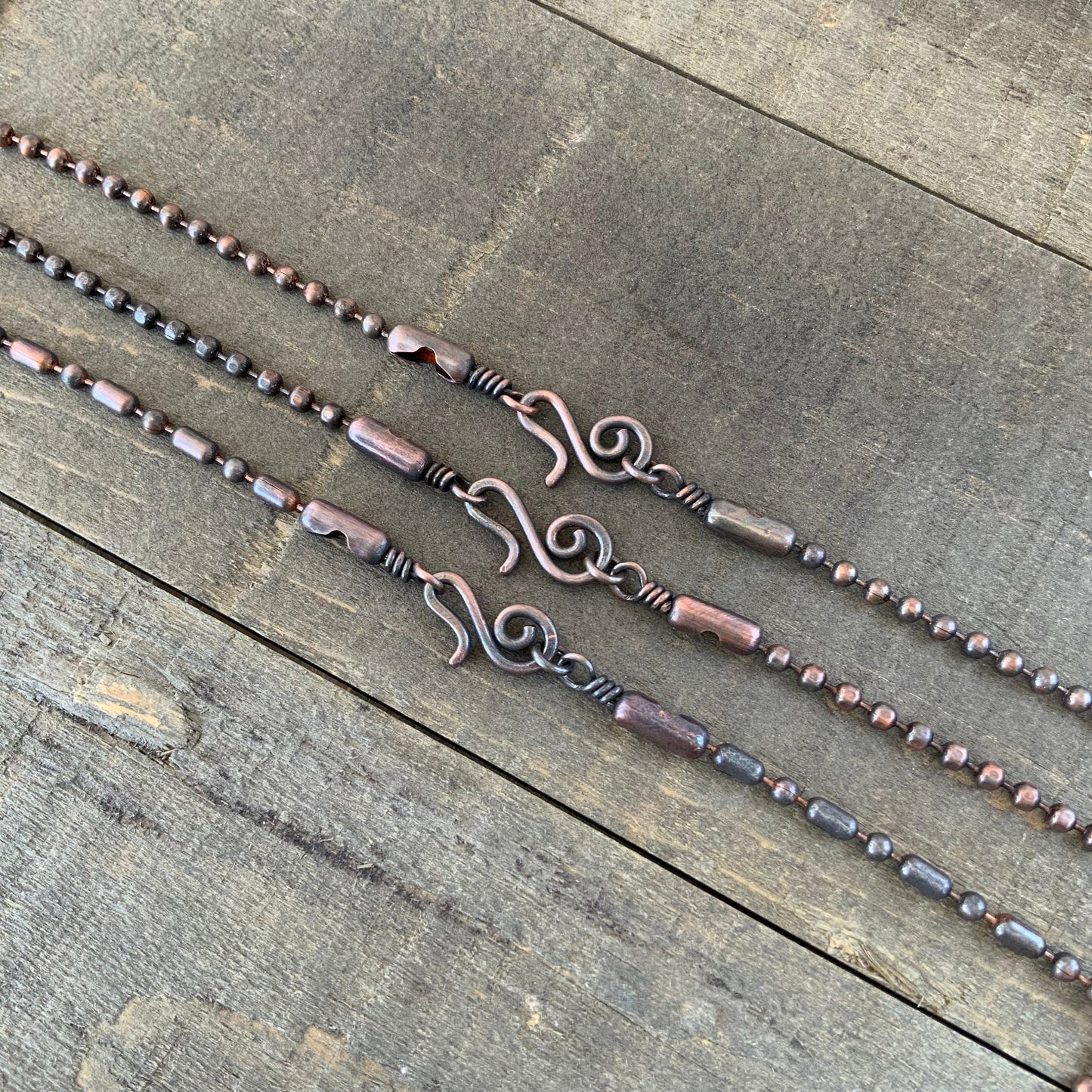 3.2mm Oxidized Copper Ball Chain with Artisan Swirl Clasp, Slide on Your Pendant,
