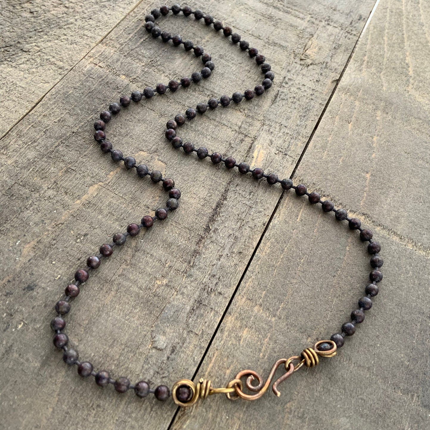 Patina 4mm Brass Ball Chain Necklace – Handmade Artisan Clasp, Custom Length