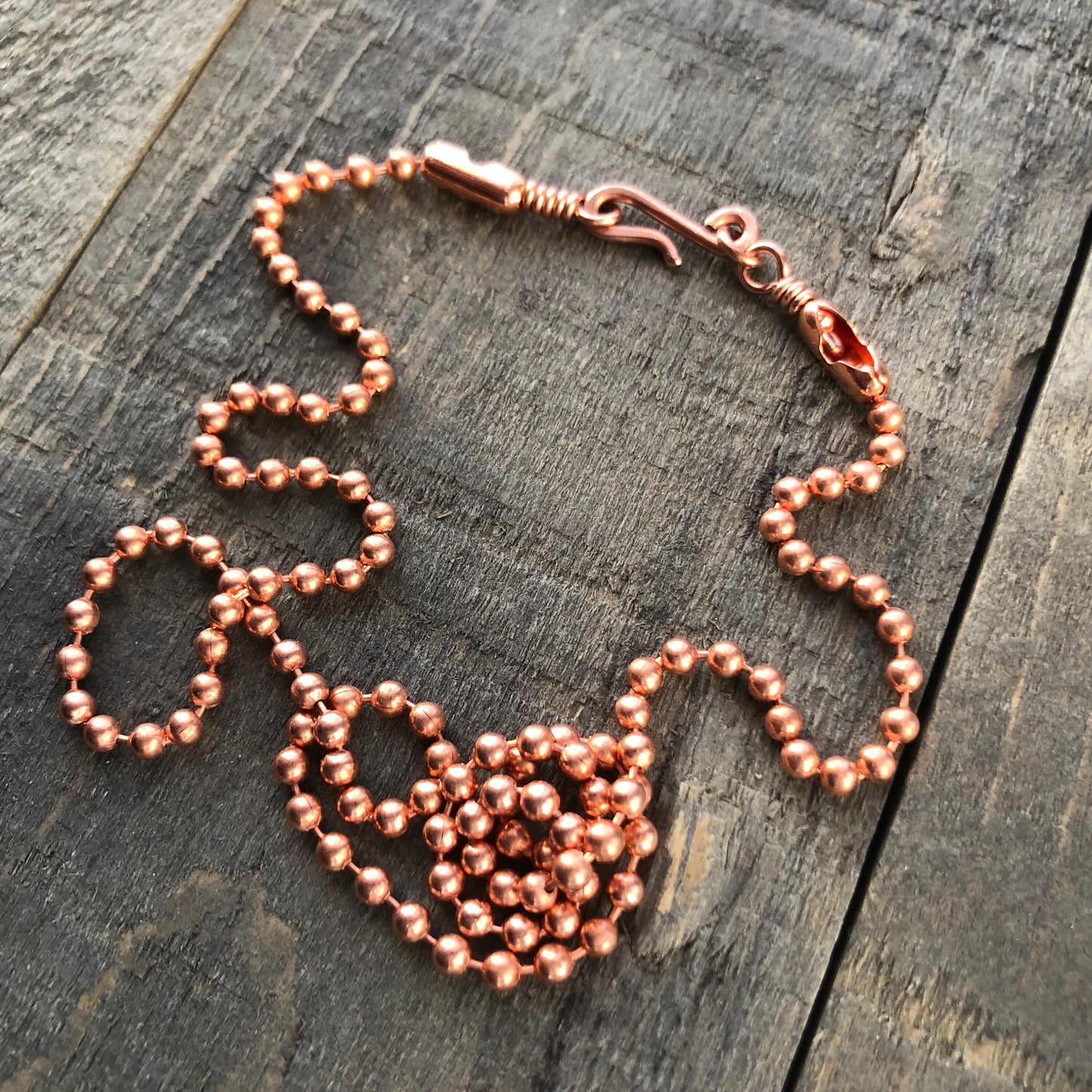 Copper Necklace with Simple Hook Clasp – 3.2mm Ball Chain, Slide-On Pendant, Artisan Custom Length