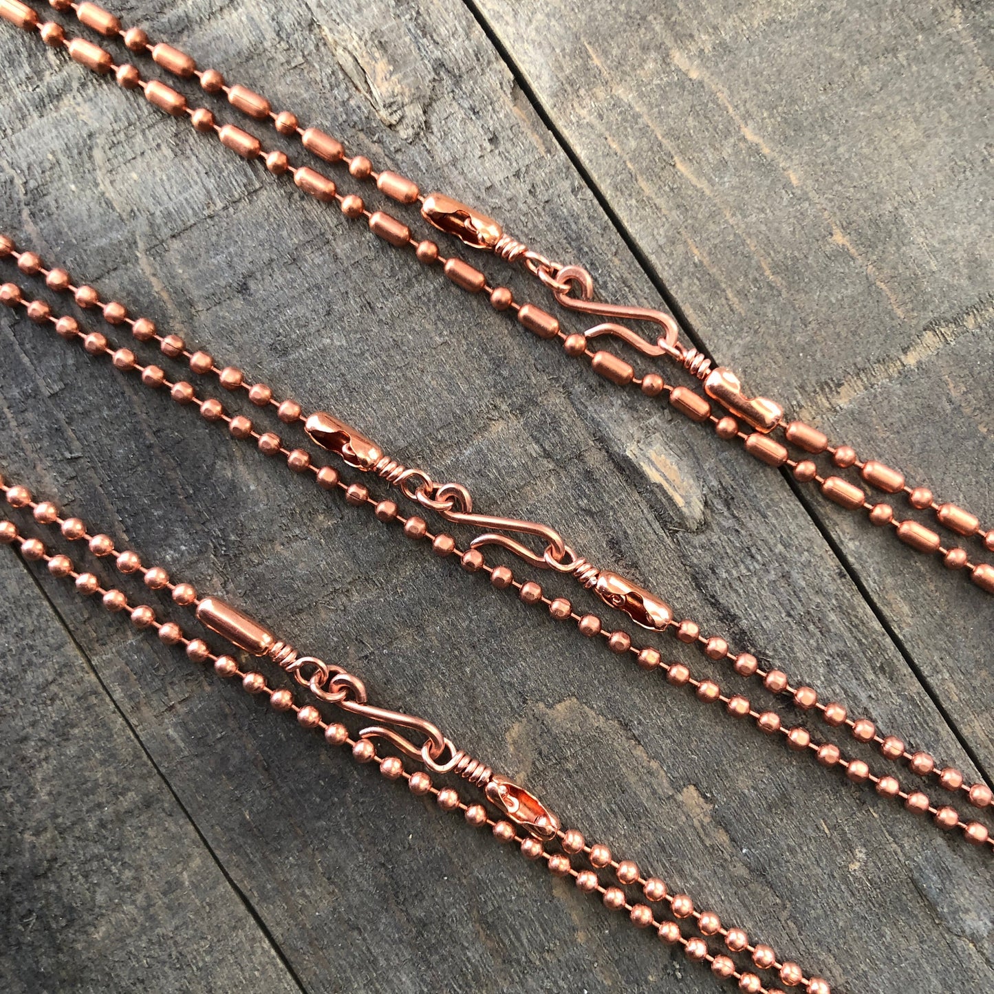 Copper Necklace with Simple Hook Clasp – 3.2mm Ball Chain, Slide-On Pendant, Artisan Custom Length