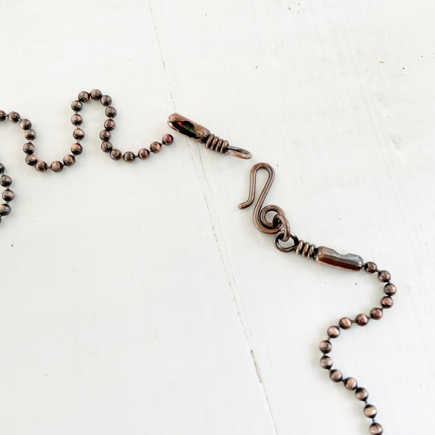 Oxidized 2.4mm Copper Ball Chain Necklace with Artisan Clasp – Slide-On Pendant Ready