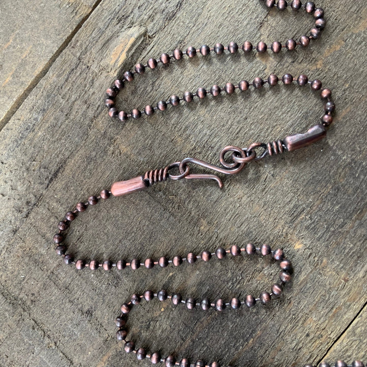Oxidized 2.4mm Copper Ball Chain Necklace with Artisan Clasp – Slide-On Pendant Ready