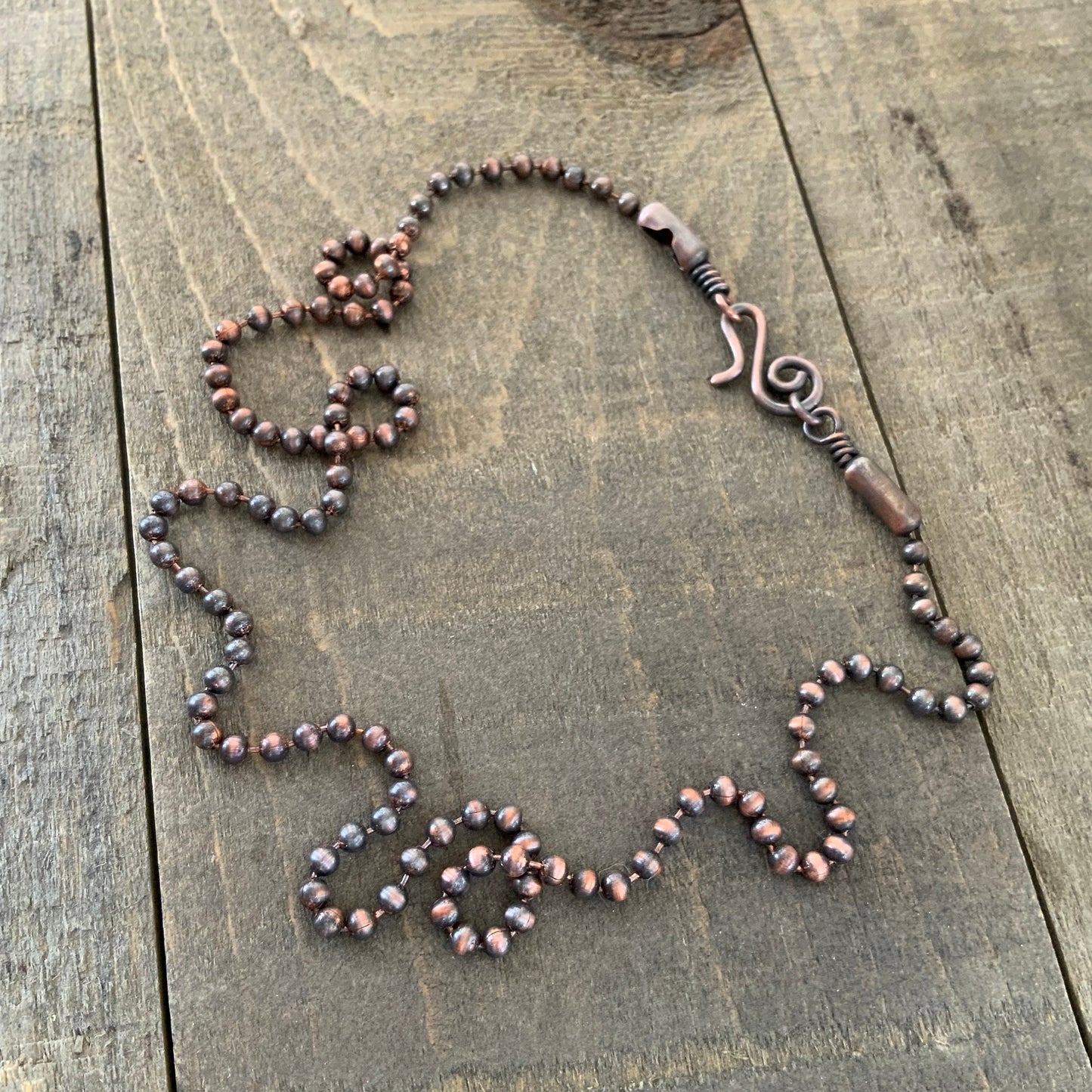 3.2mm Oxidized Copper Ball Chain with Artisan Swirl Clasp, Slide on Your Pendant,