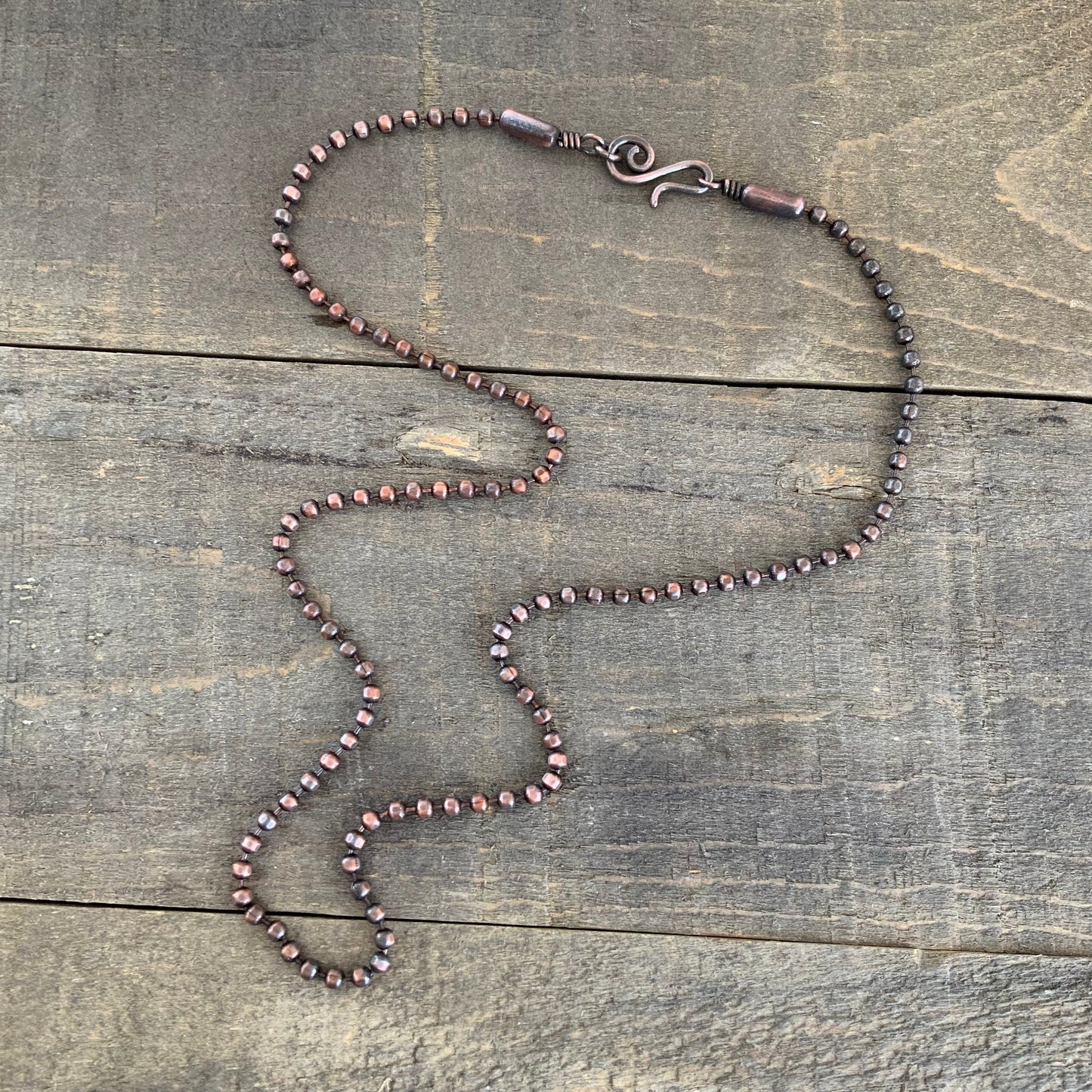 3.2mm Oxidized Copper Ball Chain with Artisan Swirl Clasp, Slide on Your Pendant,