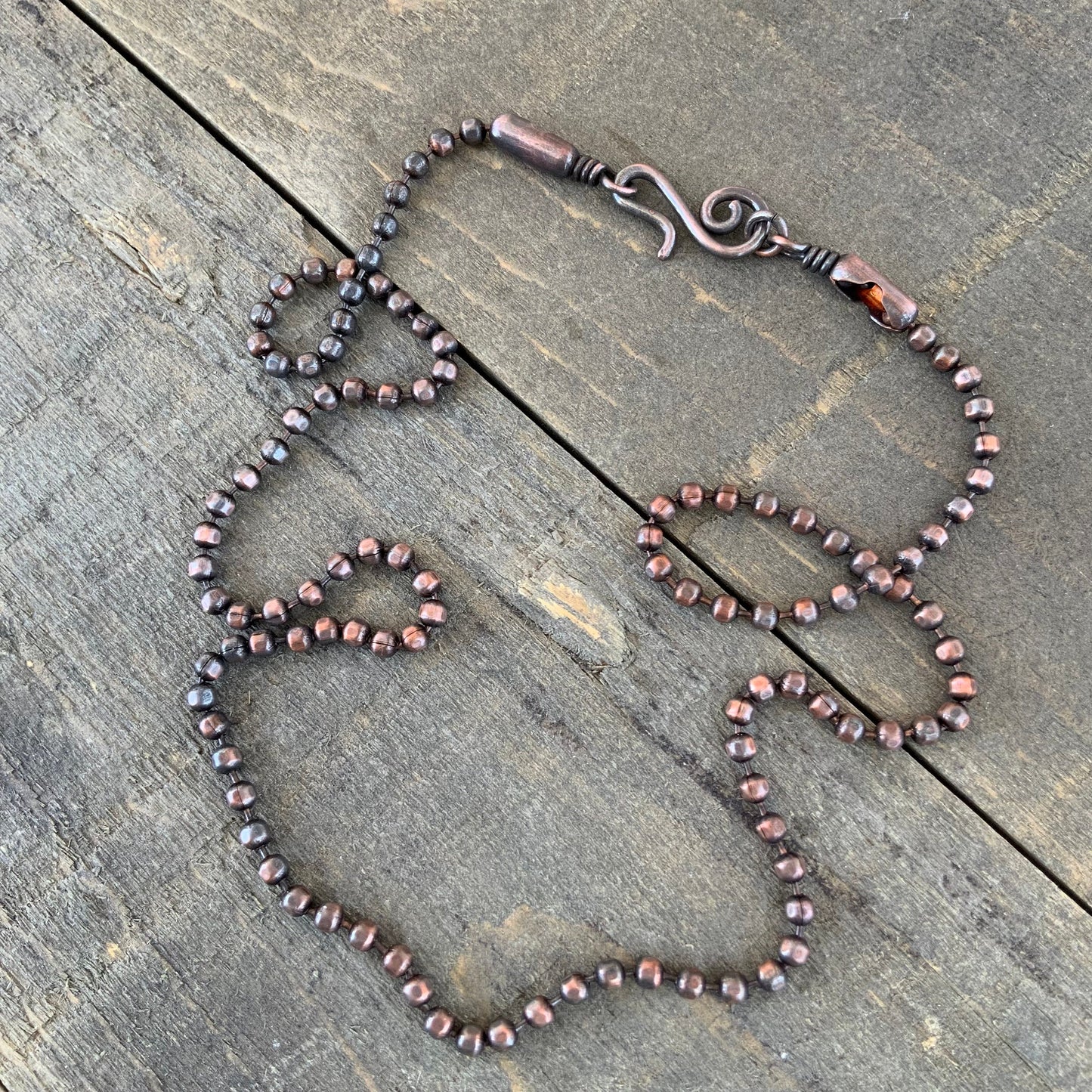 3.2mm Oxidized Copper Ball Chain with Artisan Swirl Clasp, Slide on Your Pendant,