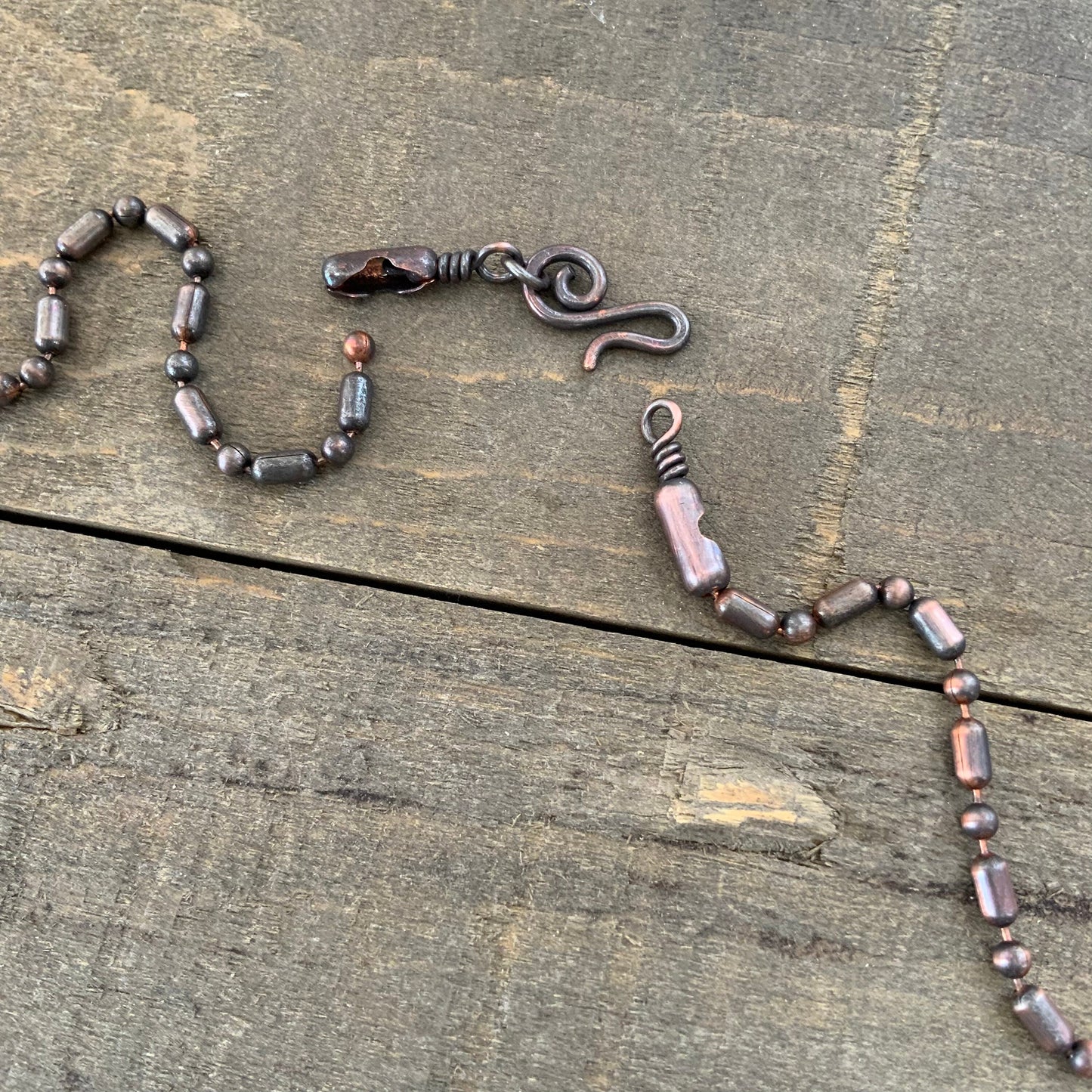 3.2mm Oxidized Copper Ball Chain with Artisan Swirl Clasp, Slide on Your Pendant,