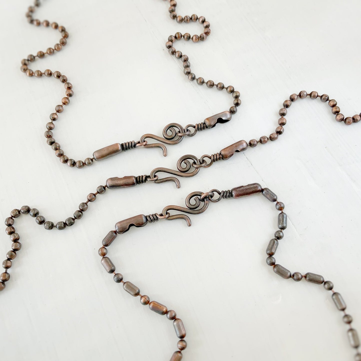 3.2mm Oxidized Copper Ball Chain with Artisan Swirl Clasp, Slide on Your Pendant,