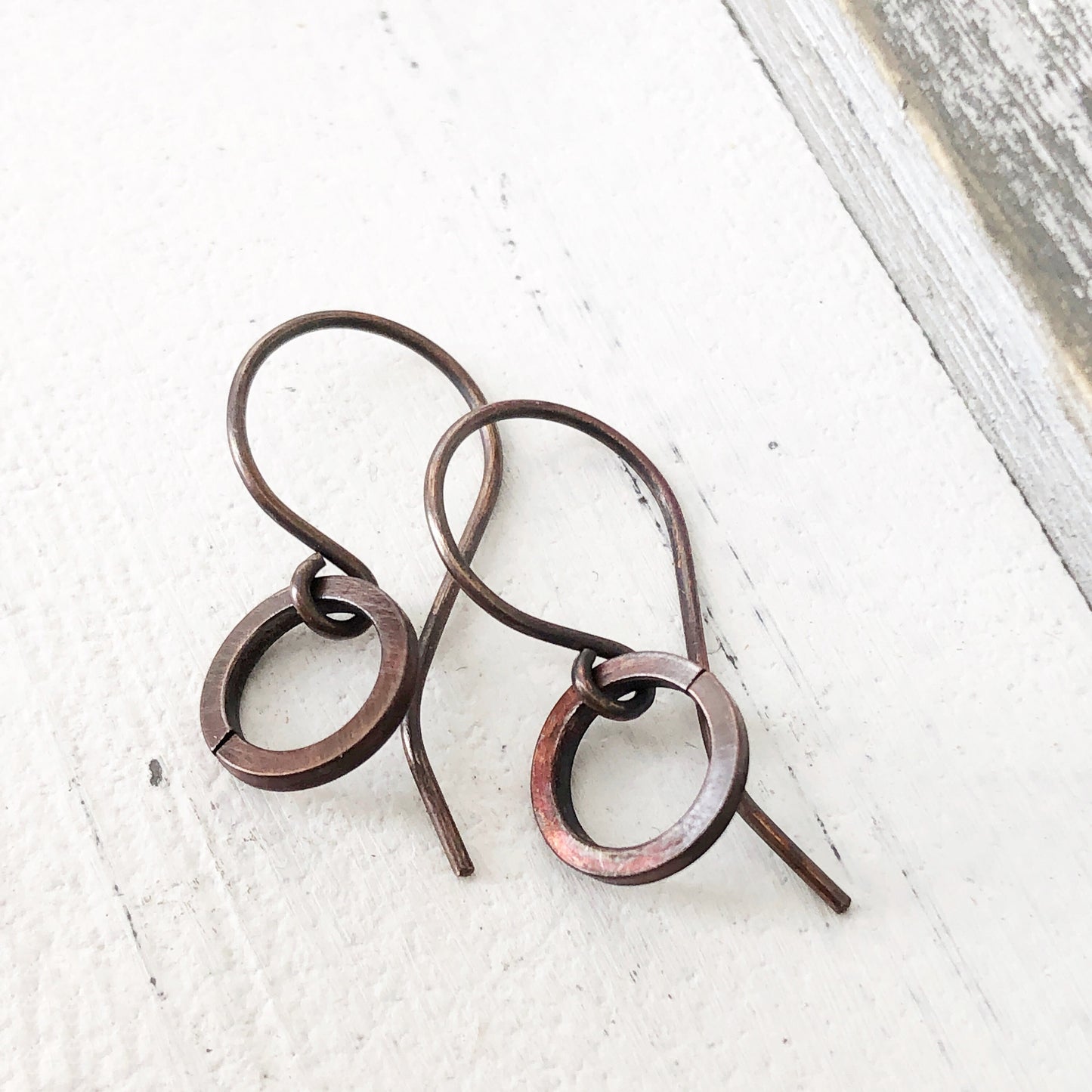 Simple Copper Hoop Earrings – Genuine Oxidized Circle Dangle, Minimalist Everyday Jewelry, 7th Anniversary Gift