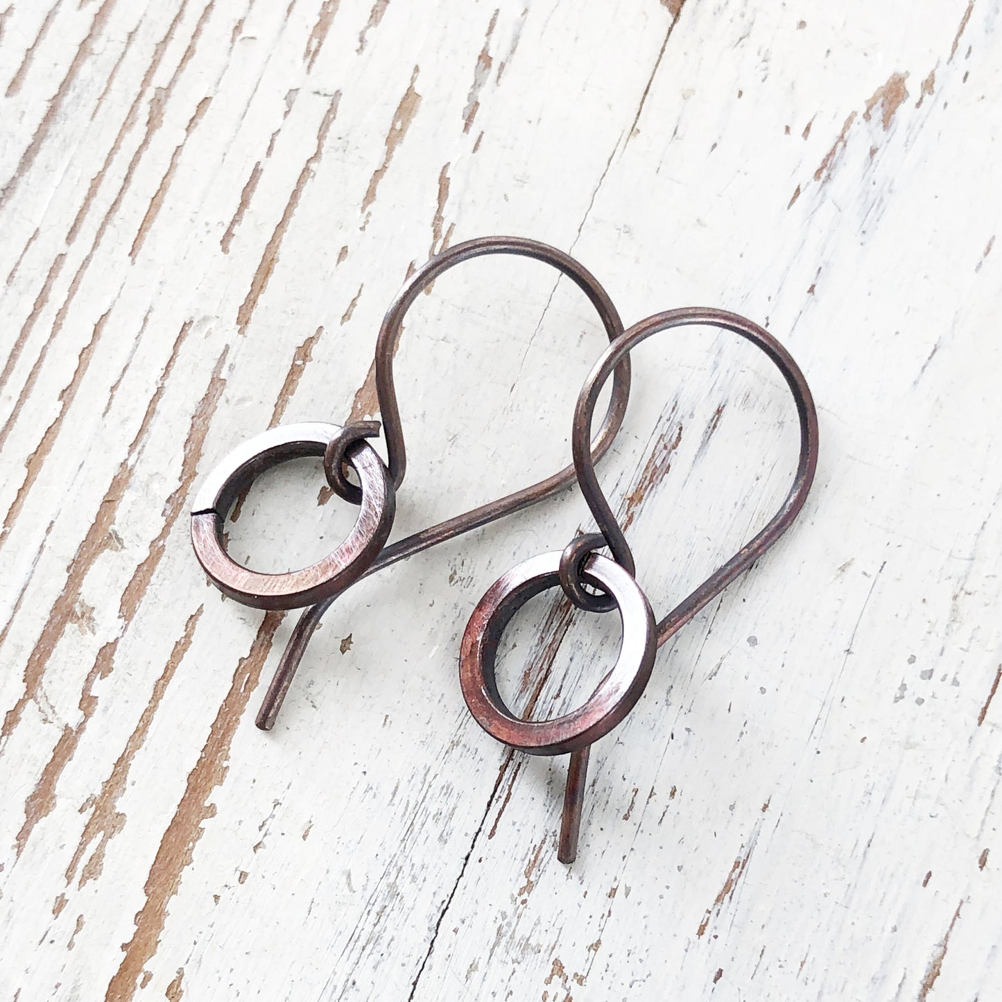 Simple Copper Hoop Earrings – Genuine Oxidized Circle Dangle, Minimalist Everyday Jewelry, 7th Anniversary Gift