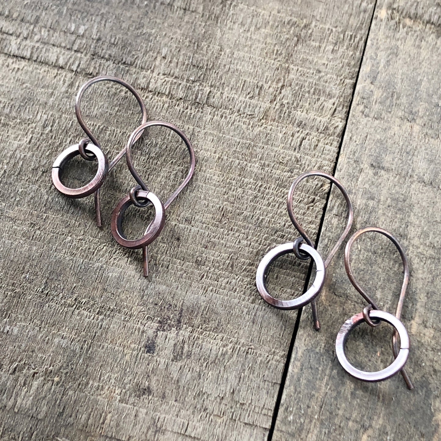 Simple Copper Hoop Earrings – Genuine Oxidized Circle Dangle, Minimalist Everyday Jewelry, 7th Anniversary Gift