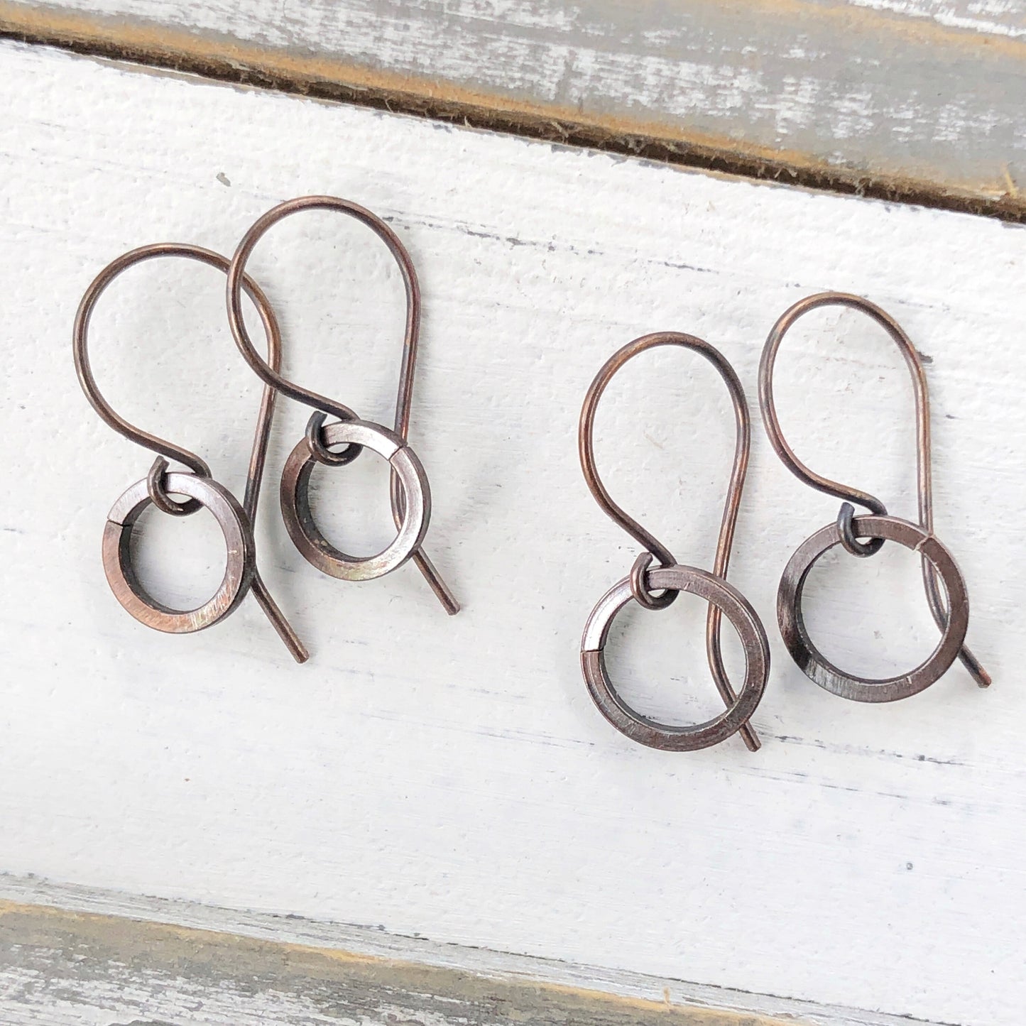 Simple Copper Hoop Earrings – Genuine Oxidized Circle Dangle, Minimalist Everyday Jewelry, 7th Anniversary Gift