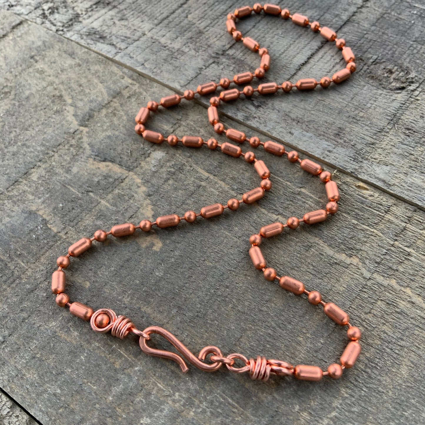 Copper Necklace 3.2mm Ball-Bar Chain with Artisan Clasp