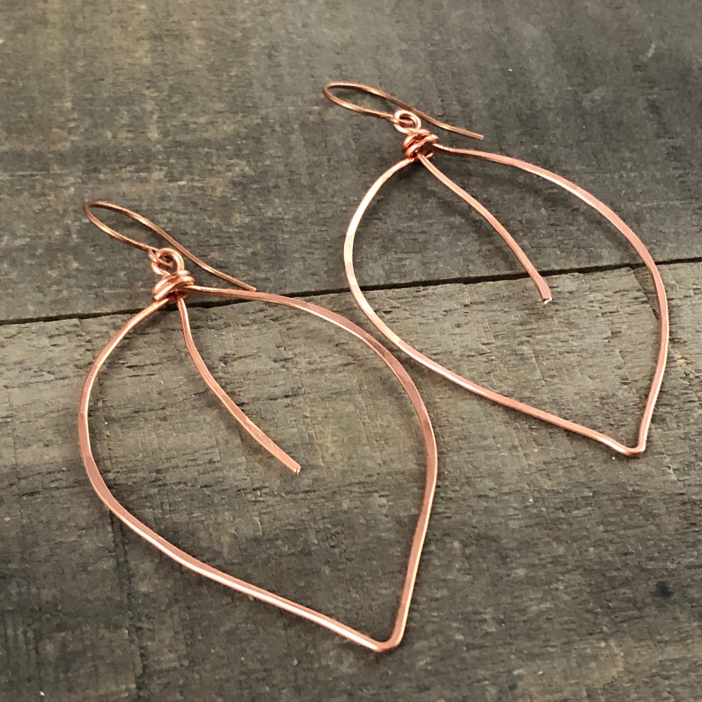 Copper Leaf Earrings – Handmade Large Wirework Hoops, Lightweight Nature-Inspired Dangles