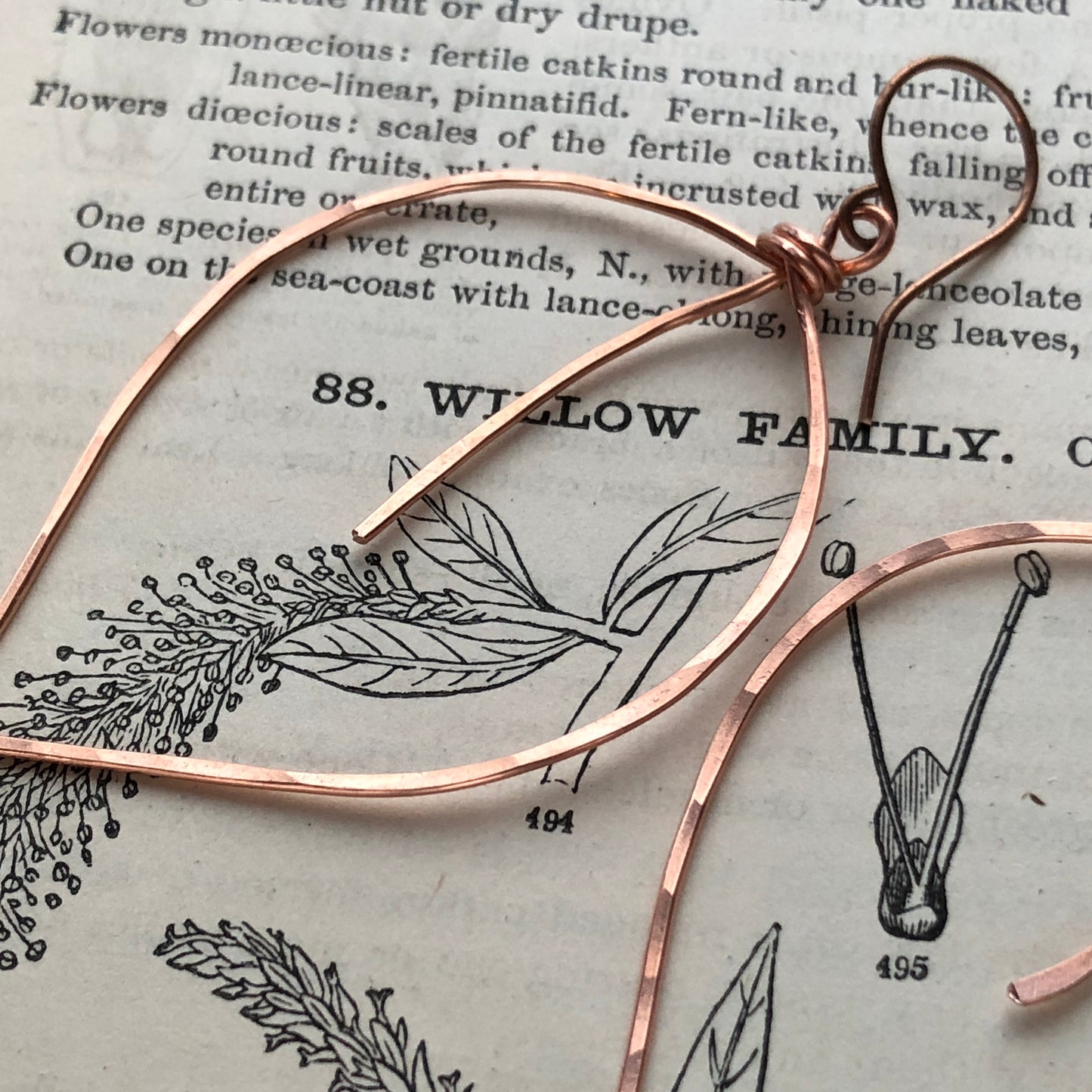 Copper Leaf Earrings – Handmade Large Wirework Hoops, Lightweight Nature-Inspired Dangles