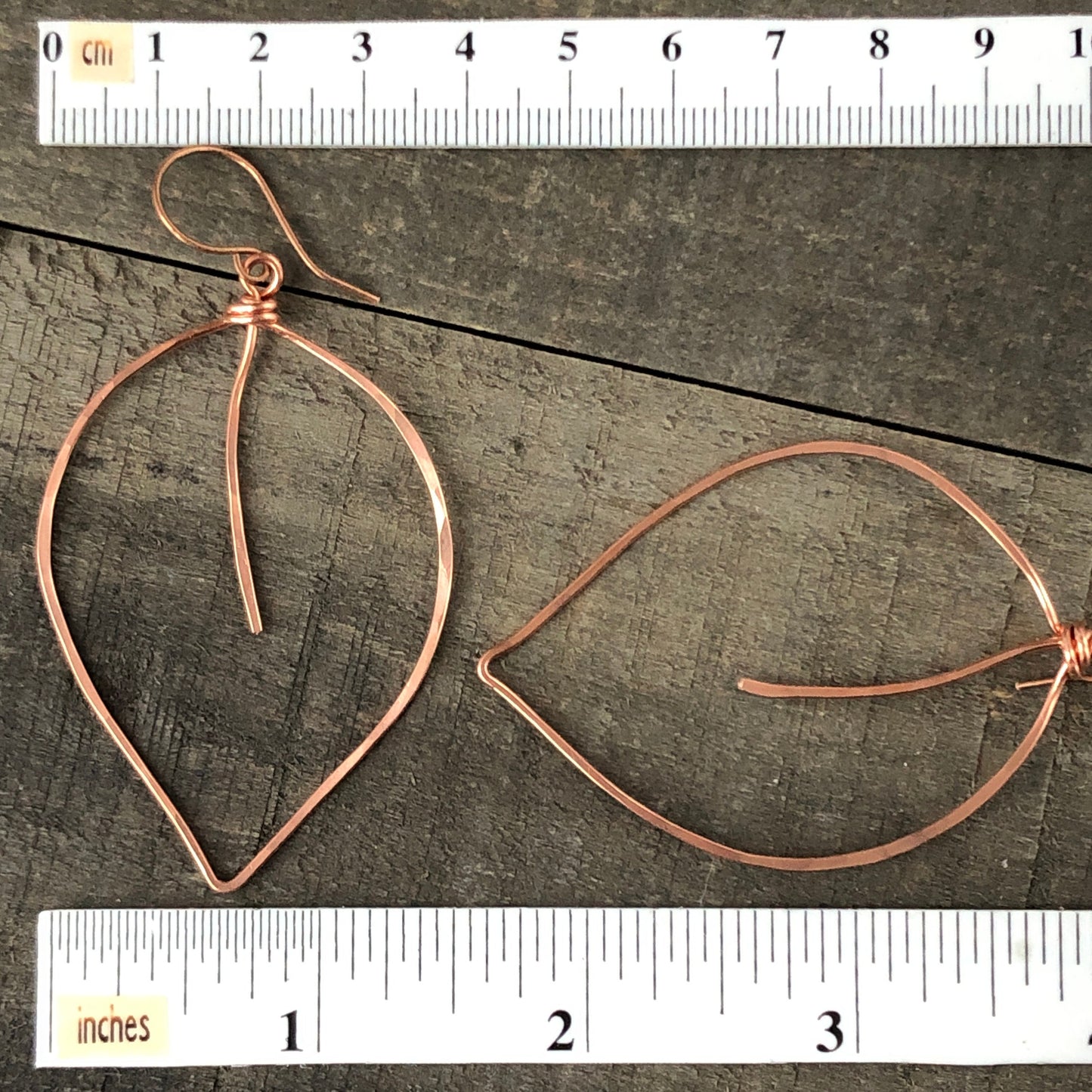 Copper Leaf Earrings – Handmade Large Wirework Hoops, Lightweight Nature-Inspired Dangles