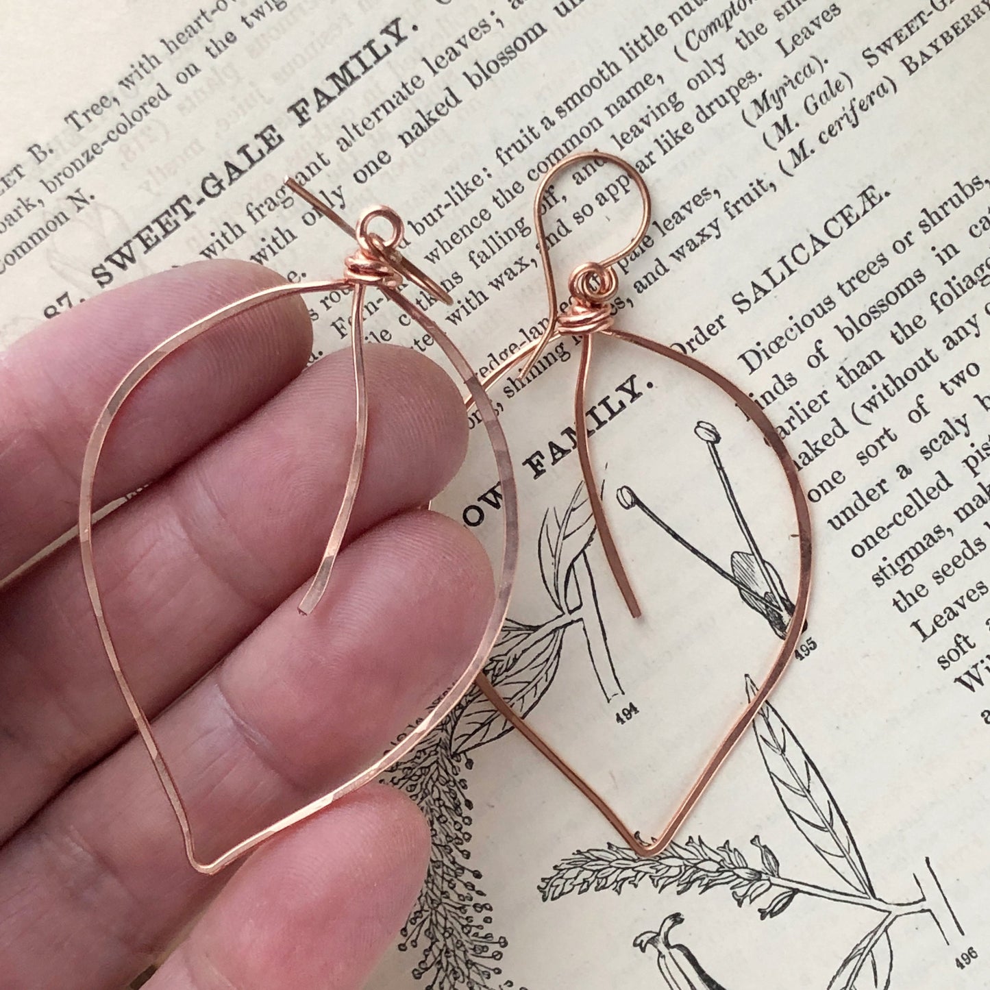 Copper Leaf Earrings – Handmade Large Wirework Hoops, Lightweight Nature-Inspired Dangles