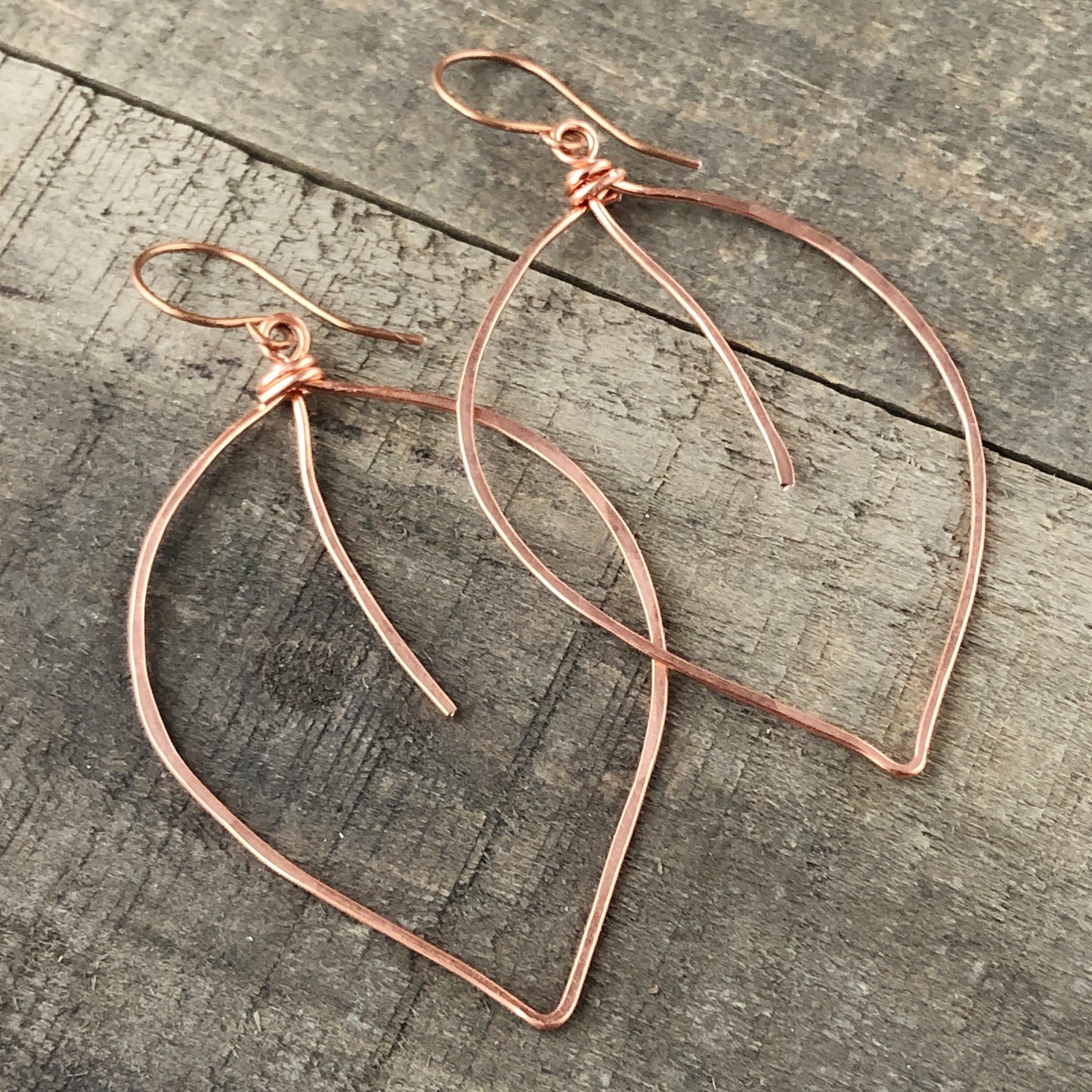 Copper Leaf Earrings – Handmade Large Wirework Hoops, Lightweight Nature-Inspired Dangles