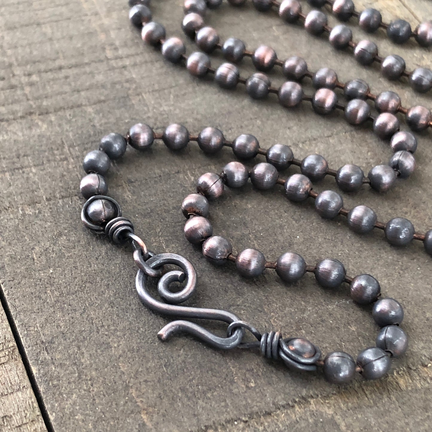 Oxidized 4.5mm Copper Ball Chain Necklace with Artisan Clasp – Custom Length