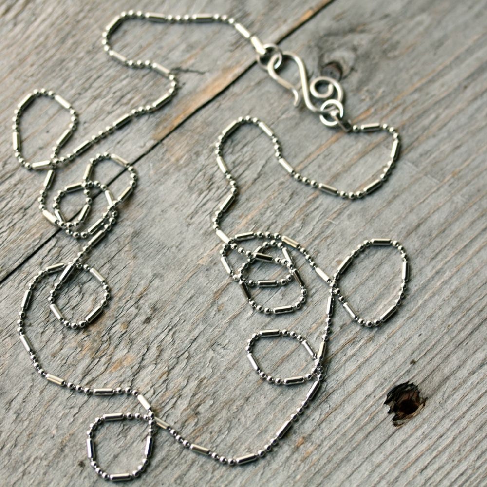 1.5mm Stainless Steel Ball-Bar Chain – Shiny Petite Chain with Handmade Swirl Clasp