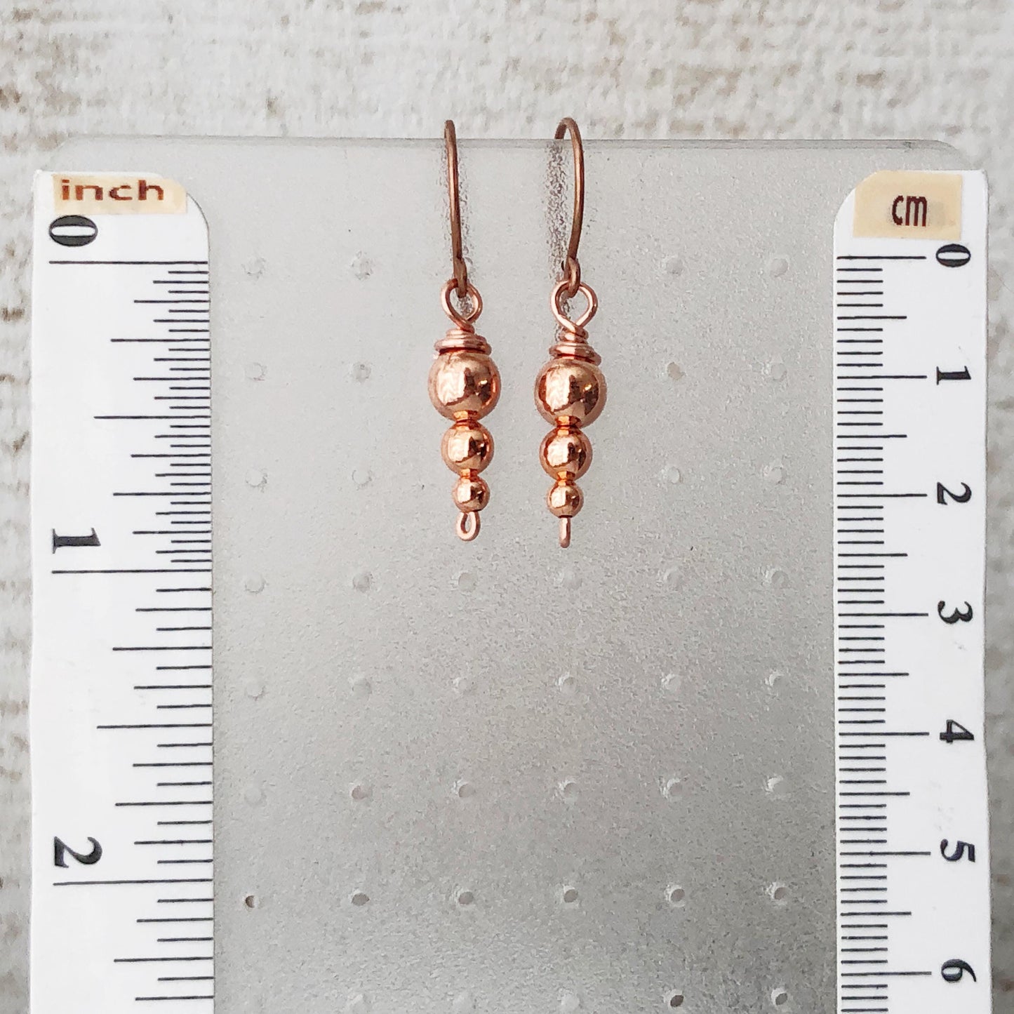 Handmade Copper Drop Earrings with Wire-Wrapped Hollow Beads, Beaded Pure Copper Minimalist Earring Dangles