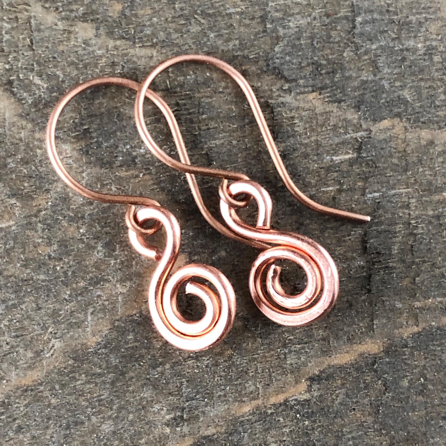 Minimalist Copper Swirl Earrings – Handmade Pure Copper Small Dangles