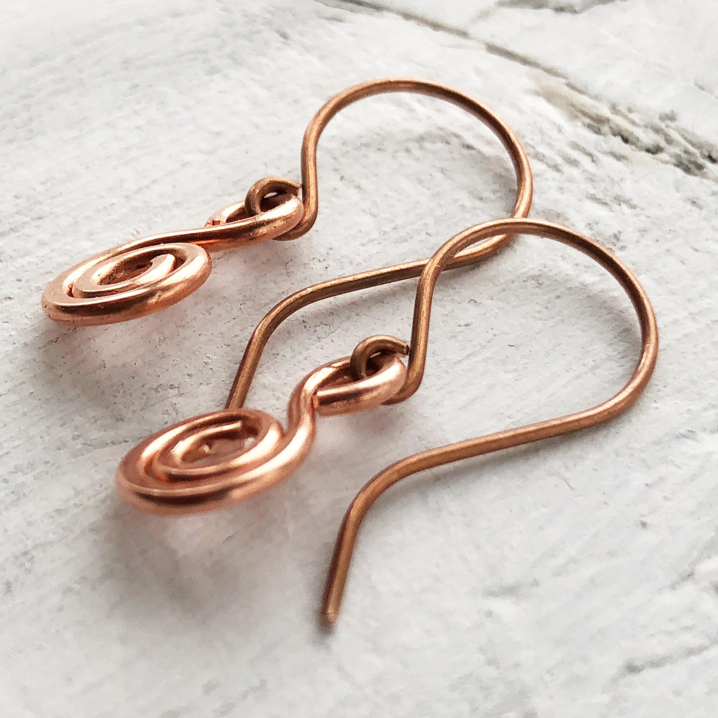 Minimalist Copper Swirl Earrings – Handmade Pure Copper Small Dangles