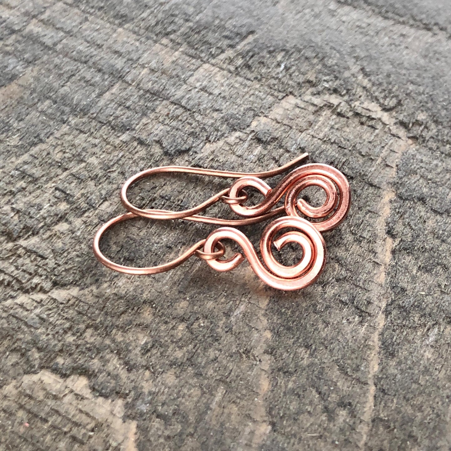 Minimalist Copper Swirl Earrings – Handmade Pure Copper Small Dangles