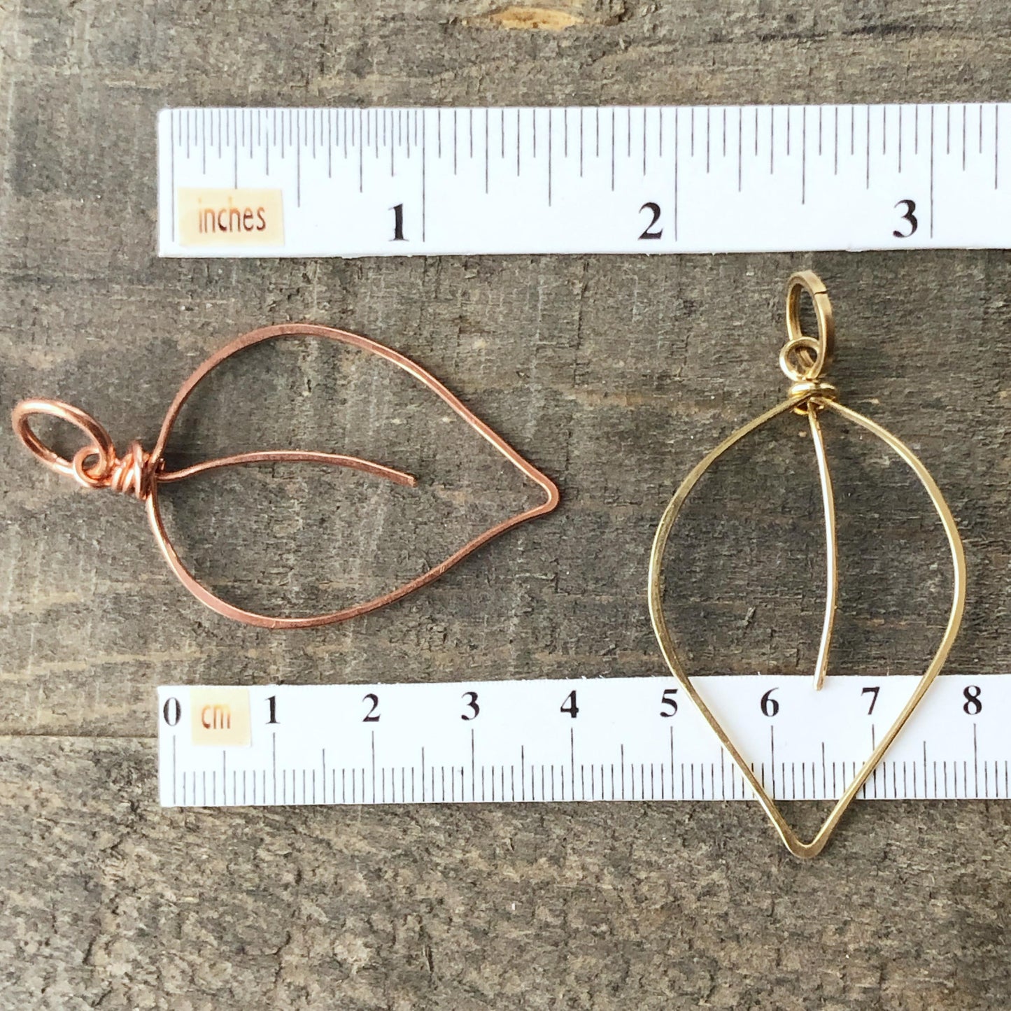 Copper Leaf Pendant, Artisan Wirework Leaf Necklace Charm, Hammered Copper or Gold Brass, Boho Nature Inspired