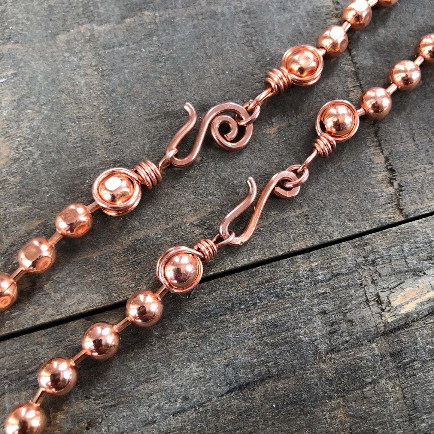 6mm Pure Copper Ball Chain Necklace – Handmade Artisan Clasp & Wire-Wrapped Loops