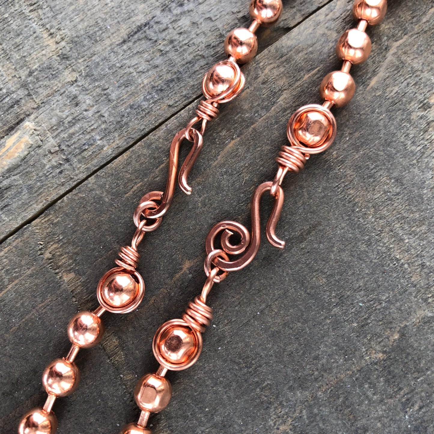 6mm Pure Copper Ball Chain Necklace – Handmade Artisan Clasp & Wire-Wrapped Loops
