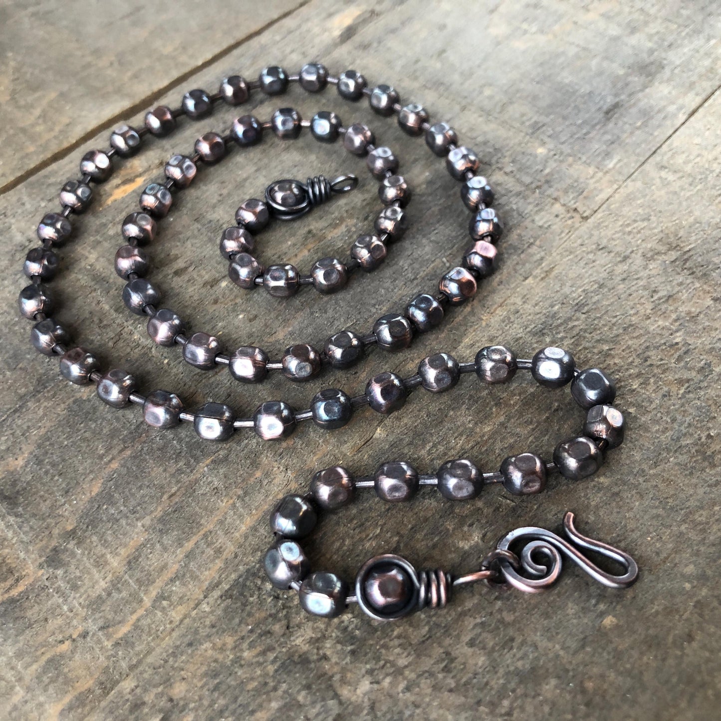 Textured 6mm Copper Ball Chain Necklace – Handmade Artisan Clasp, Oxidized Solid Copper
