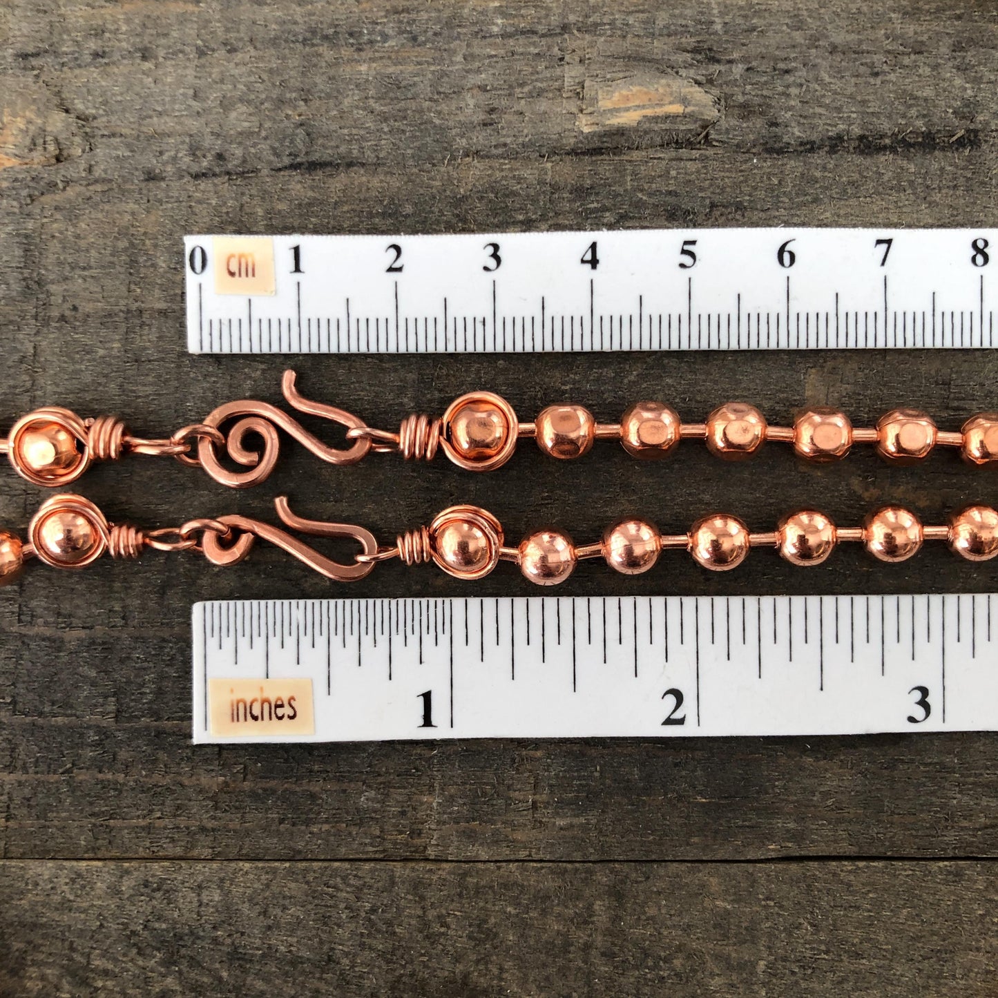 6mm Pure Copper Ball Chain Necklace – Handmade Artisan Clasp & Wire-Wrapped Loops