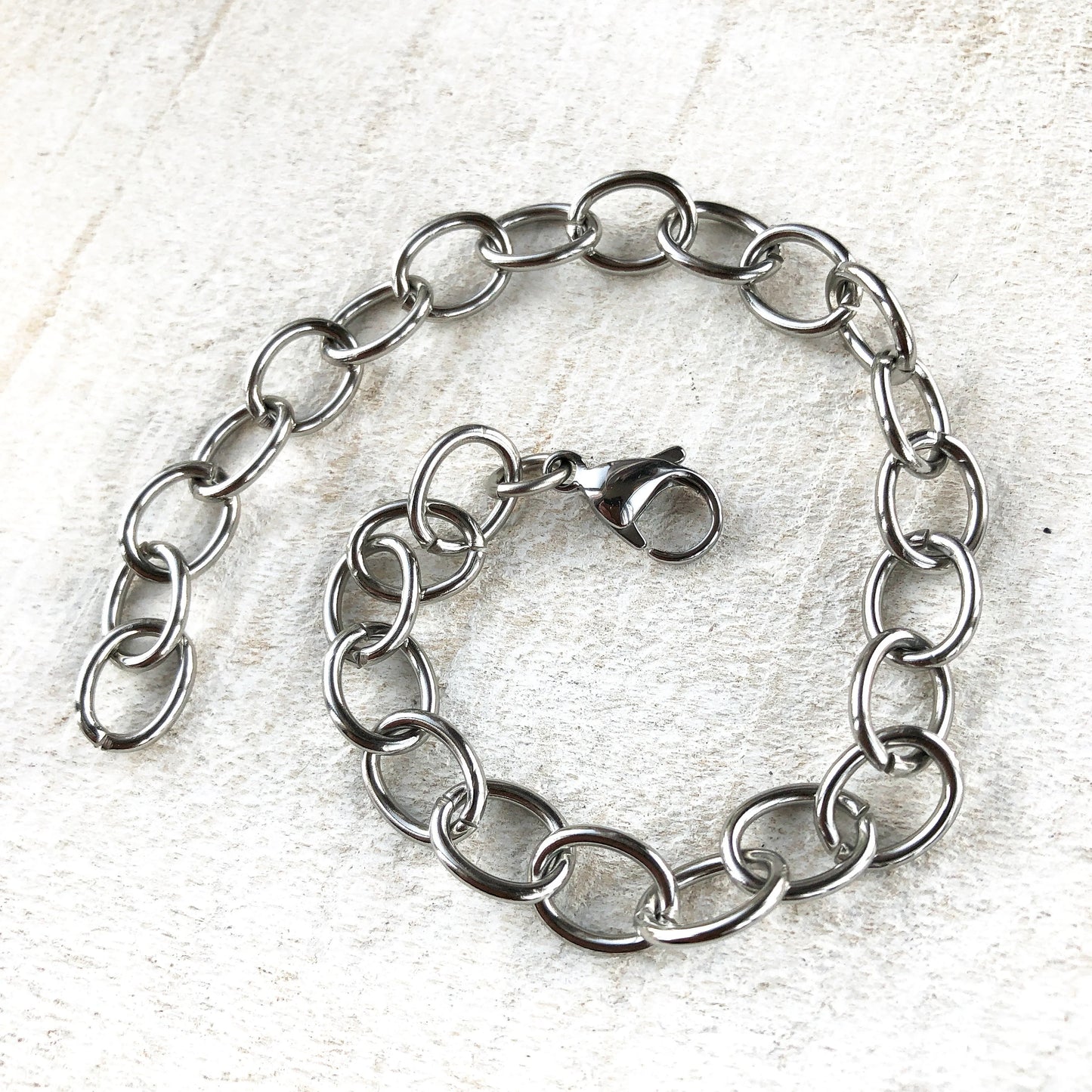 Stainless Steel Bracelet with Lobster Clasp, 9x11mm Roundish Link Adjustable Silver Color, Anklet / Charm Bracelet Chain