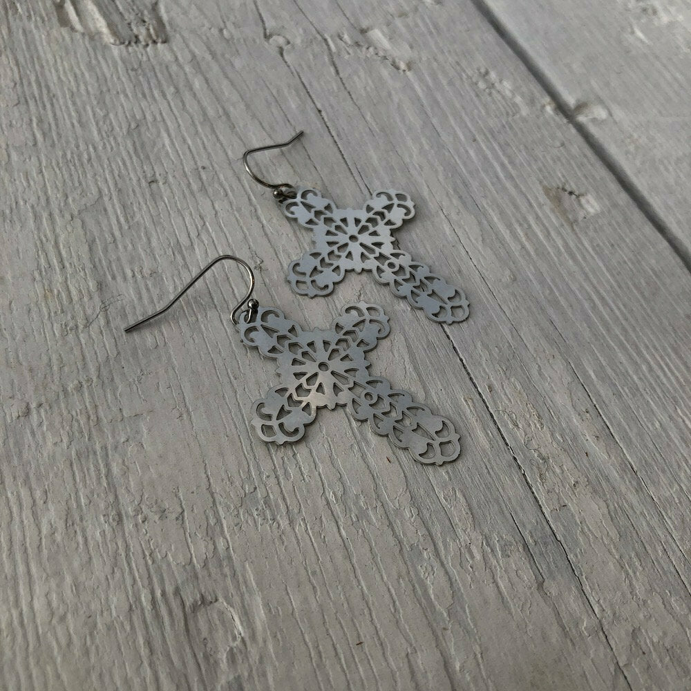 Filigree Cross Earrings - 1980s Retro Edgy