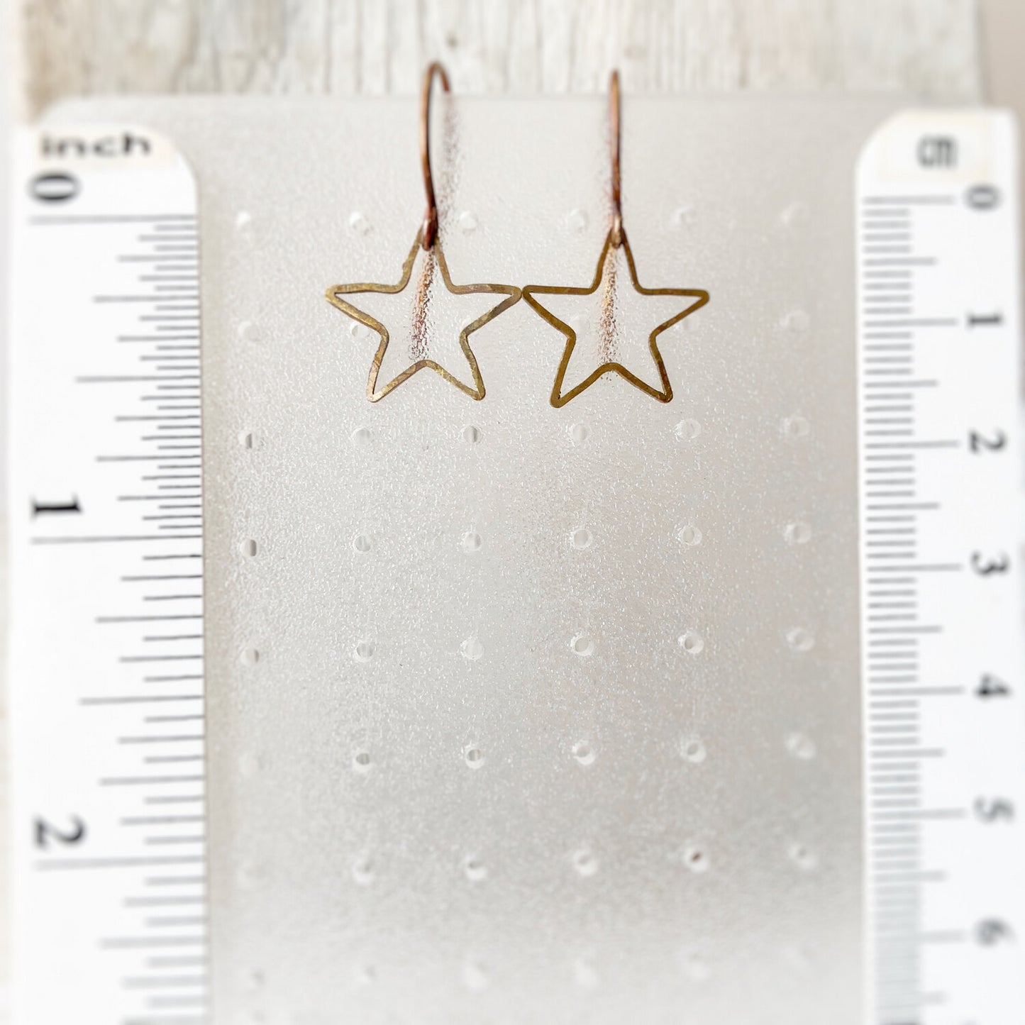Boho Star Earrings – Open Star Brass Dangles, Hammered Antiqued Brass with Handmade Hooks