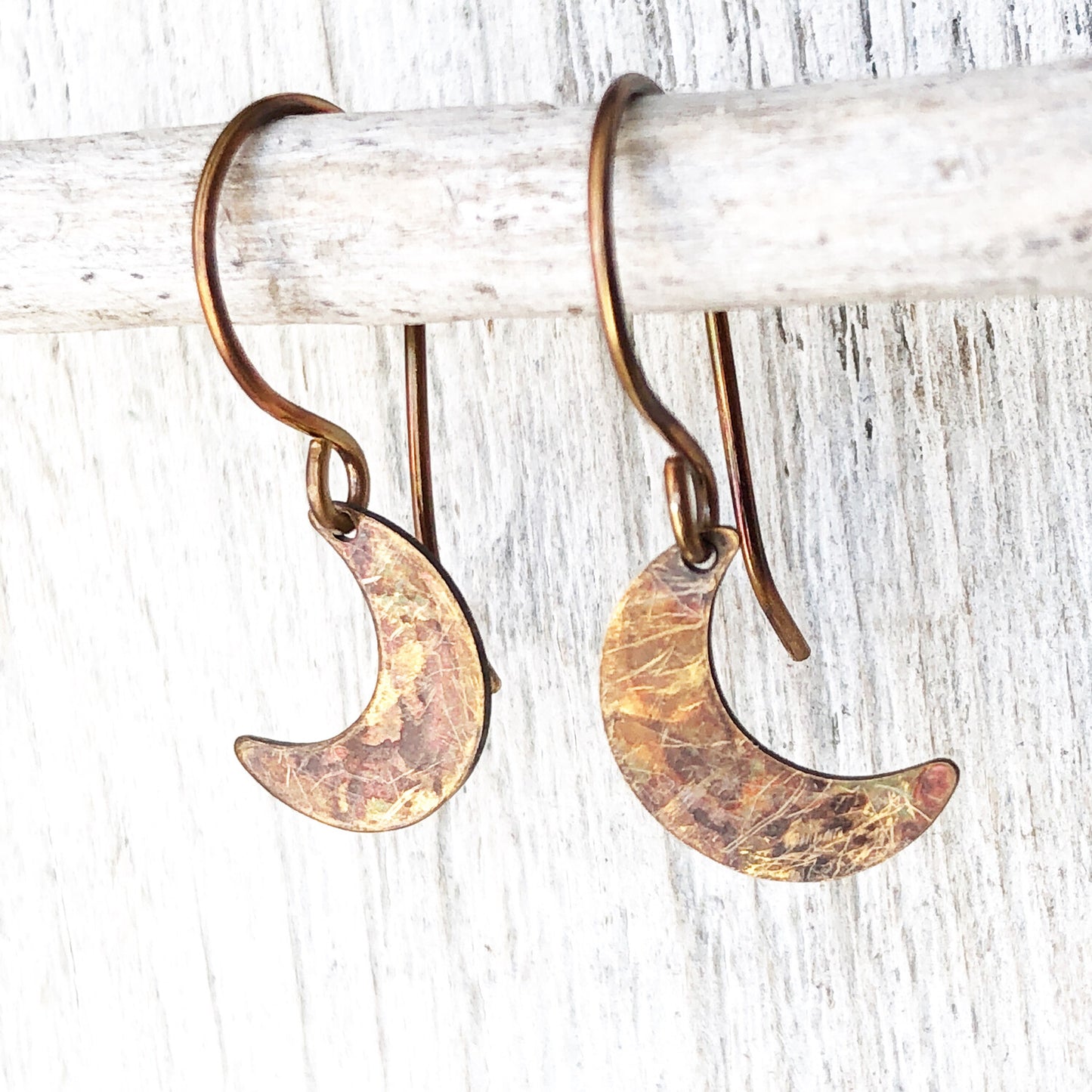 Crescent Moon Brass Earrings, Handmade French hooks