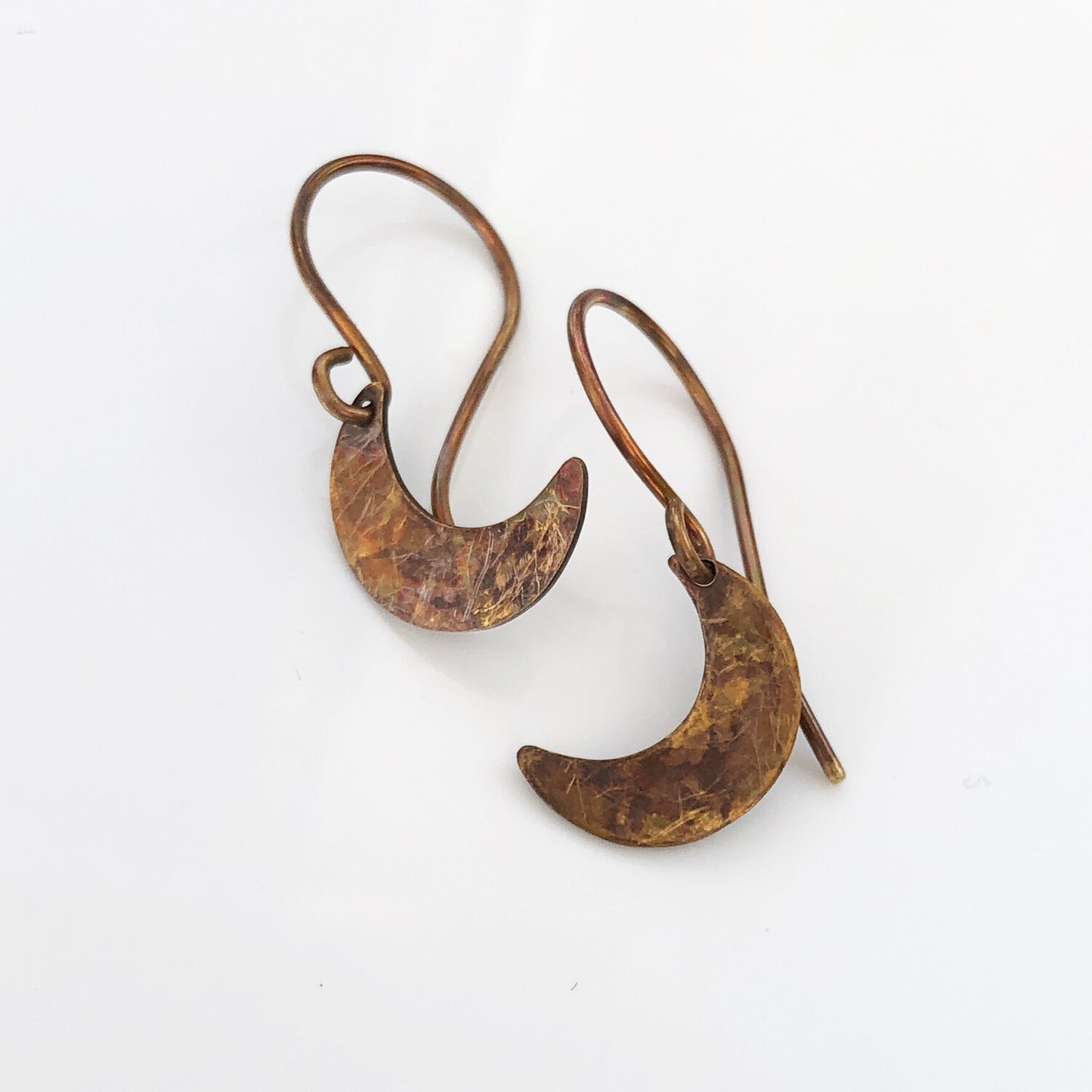 Crescent Moon Brass Earrings, Handmade French hooks